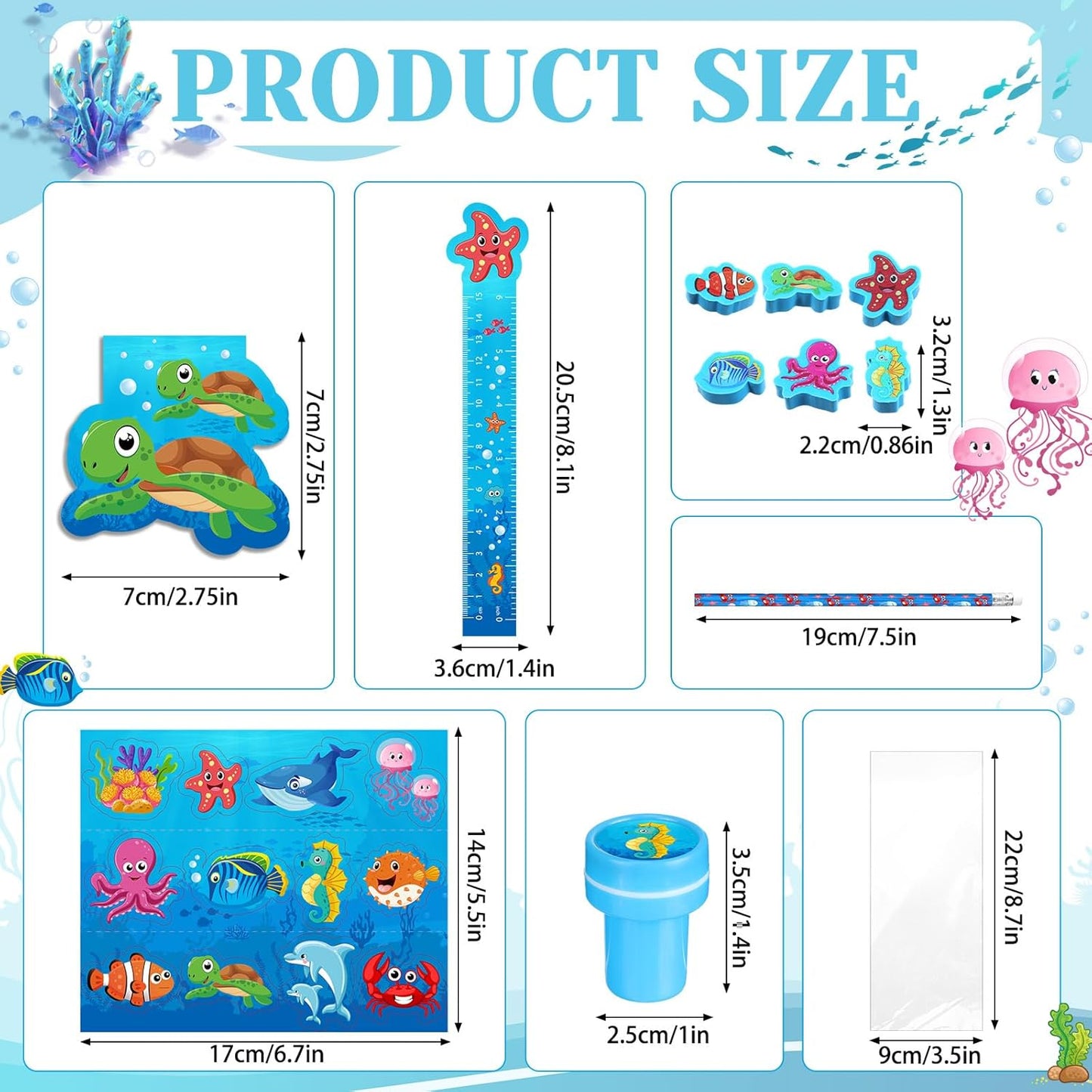 PerKoop 168 Pcs Under The Sea Stationery Ocean Themed Goodie Bag Stuffers Party Supplies with Mini Ocean Notebook Pencil Sticker Stationery Gift Set for Sea Animals Prizes Rewards Piñata Fillers