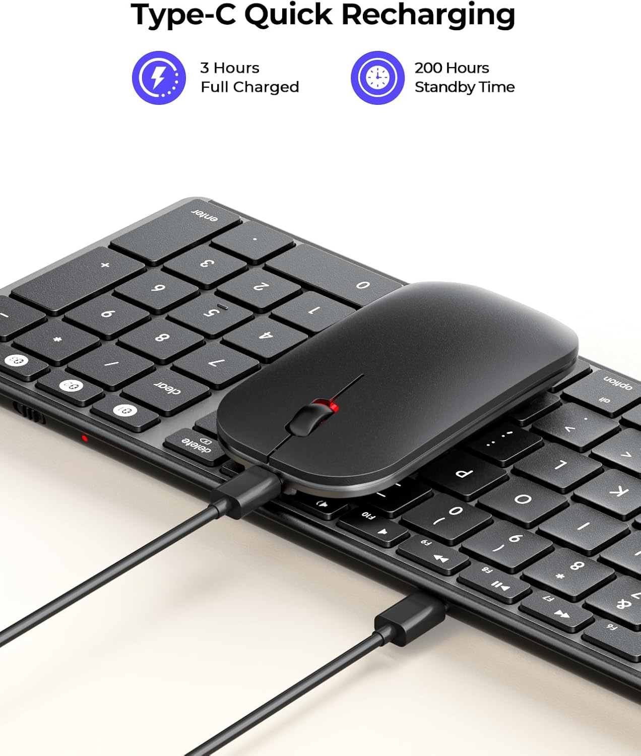seenda Bluetooth Keyboard and Mouse Combo for Mac, SKM64-2 Rechargeable Slim Wireless Keyboard Mouse Compact, 3 Multi-Device Connection, Compatible for Mac, MacBook Pro/Air, iPad, Black Gray