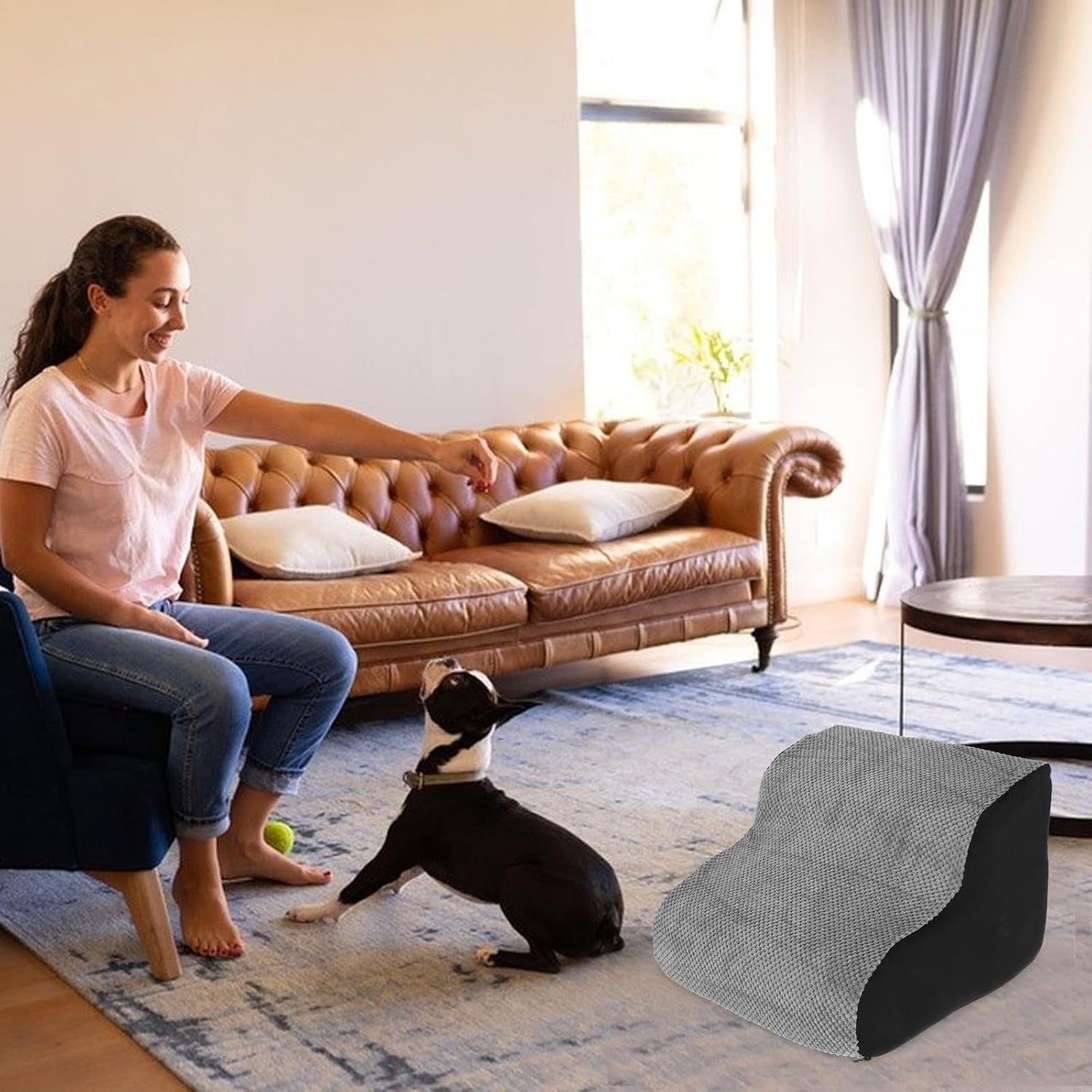 FAVOMOTO Dog Ladder Pet Steps High-Density Foam Non-Slip Bottom Wide Pet Stair Ramp for Sofa and Bed Puppies and Small Dogs