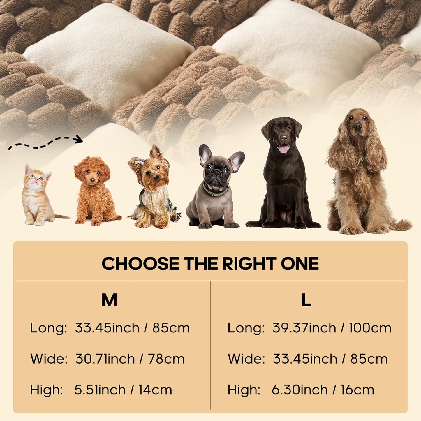 Calming Dog Bed Mats, Thick Flannel Mat for Pets Dog Pad, Washable Non-Slip Couch Protector Pet Friendly Dog Mat for Couch and Sofa(Brown, M-33.45 x 30.71 inch)