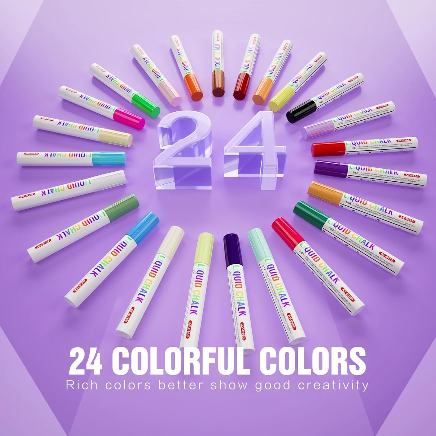 IJIANG Chalk Markers (Neon+Pastel) 24 Colors Erasable with Bullet/Chisel Reversible Tips, Liquid Drawing Chalk Pens for Blackboard, Chalkboard, Whiteboard, Calendar, Cars, Window, Glass, Mirror