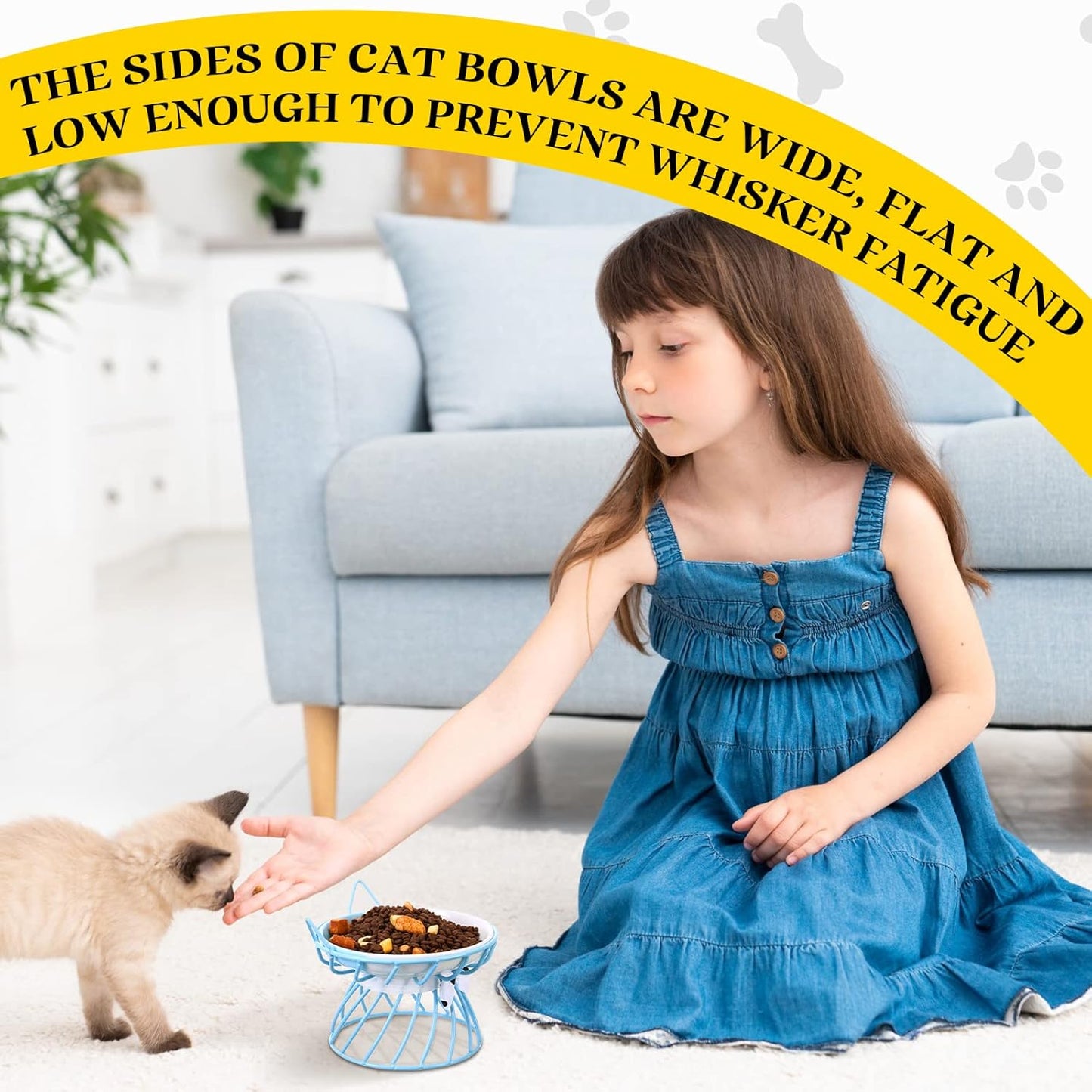 Sunnyray Cat Feeder, 4 Pcs Elevated Ceramic Cat Bowls with Metal Stand, Whisker Friendly, Anti Vomit, Dishwasher Safe, for Dog Pet (Multicolor)