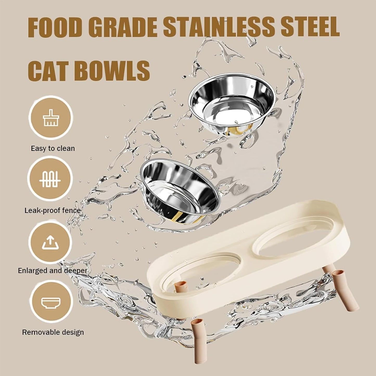 Elevated Pet Food Bowls - Stainless Steel Cat Dishes, Raised Stand with Comfortable Height, Kitten Feeding Set with Non-Slip Base, Dog Cat Dining Station, Food Bowls for Home Apartment Garden Patio