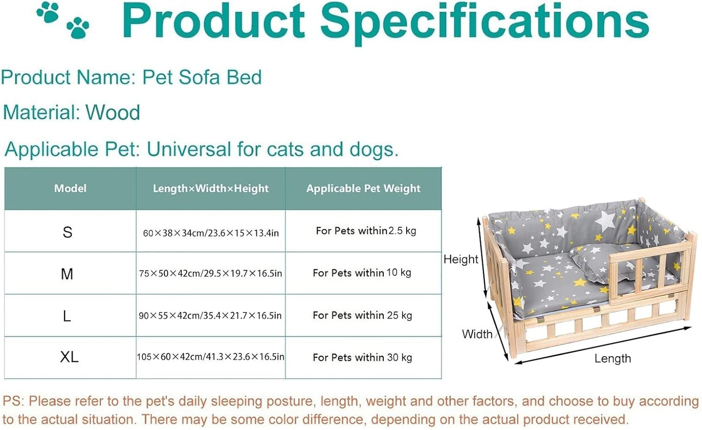 Pet Bed Rustic Wooden Raised Dog Bed with Fence, Large ＆ Older Pets Couch Sofa, Orthopedic Joint Elevated Pet Cot, for Pets Within 30 Kg / 66 Lbs (Color : Style2, Size : M-75x50x42cm/3