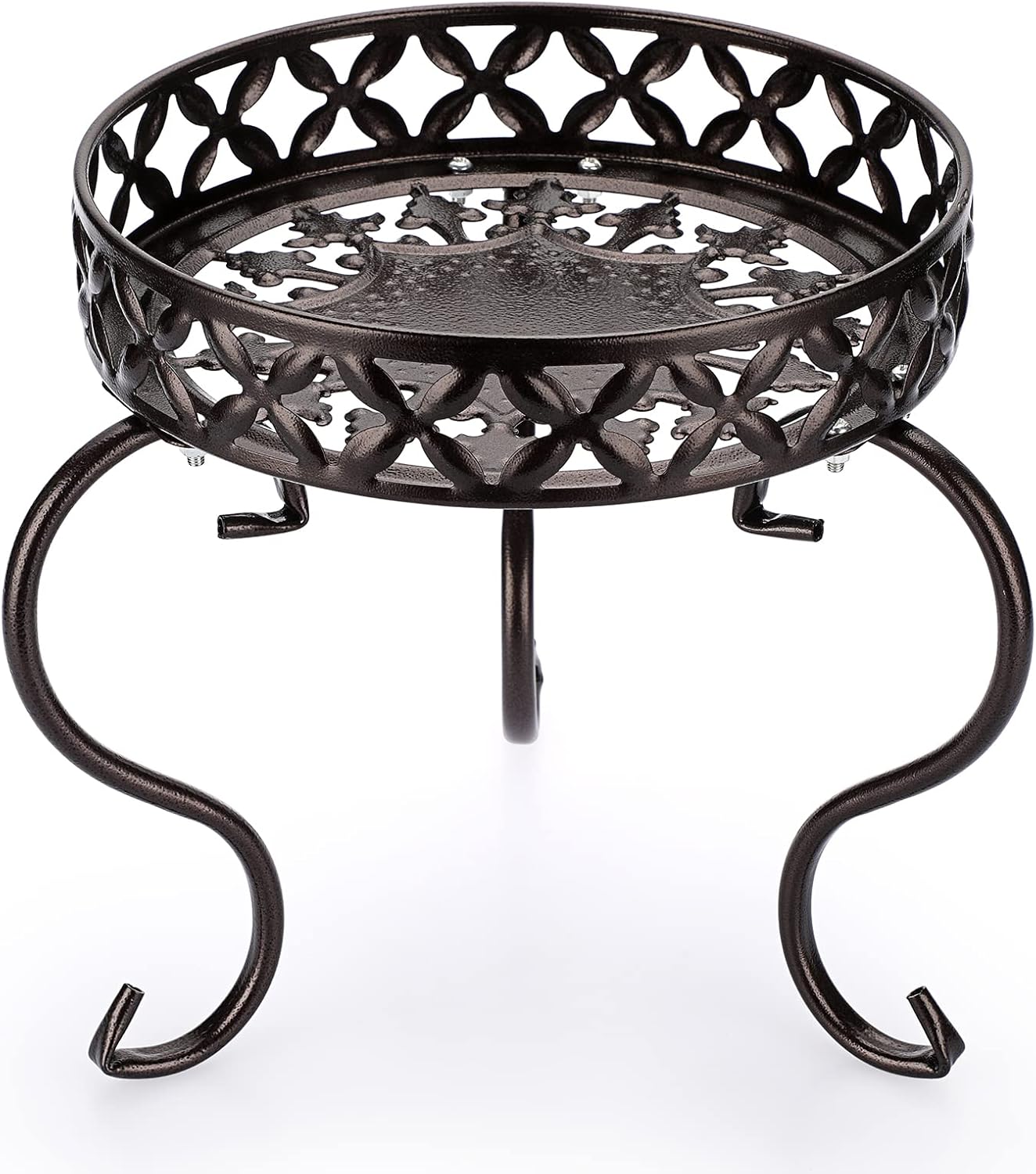 OwnMy Metal Round Plant Stand Indoor Outdoor Flower Pot Holder, Heavy Duty Iron Plant Stand Display Potted Rack for Home, Garden, Patio, Dark Brown