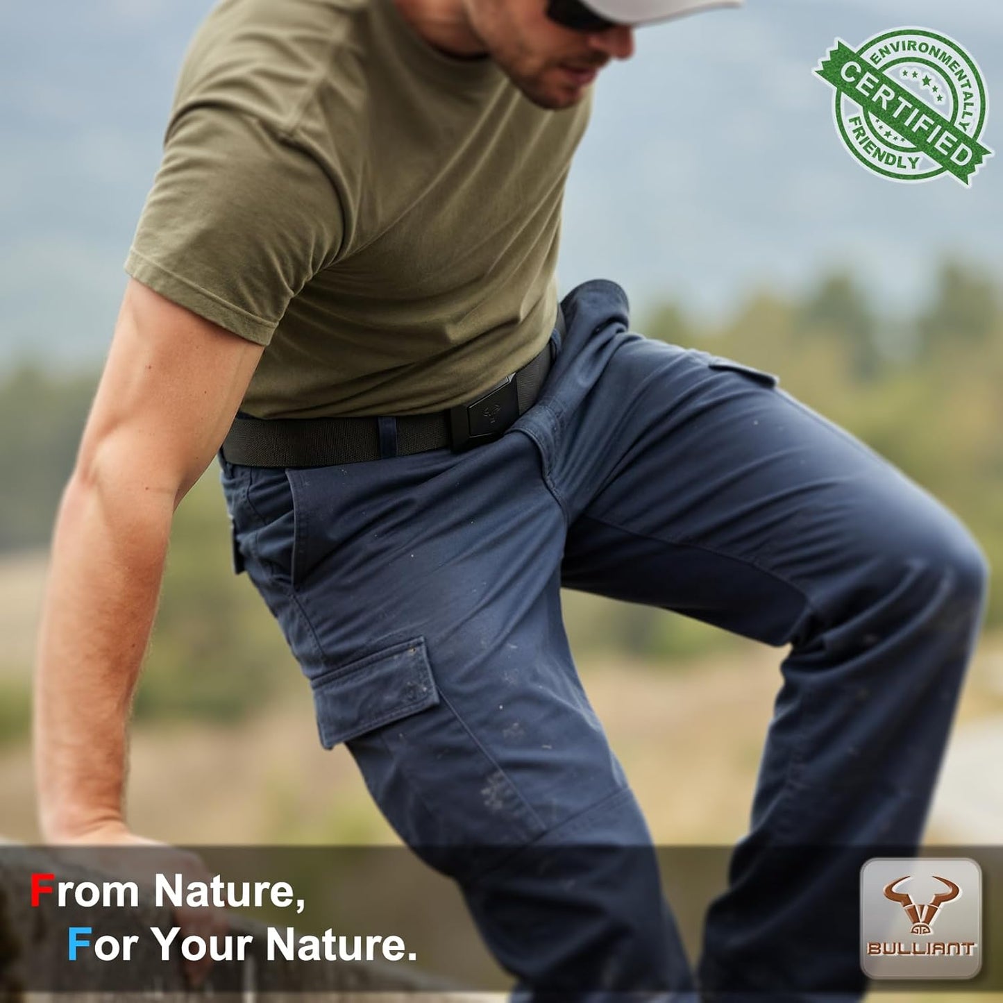 BULLIANT Tactical Belt for Men, Men Stretch Nylon Web Gift Belt 1.5"-Hiking Rigger Military Work-Quick Release