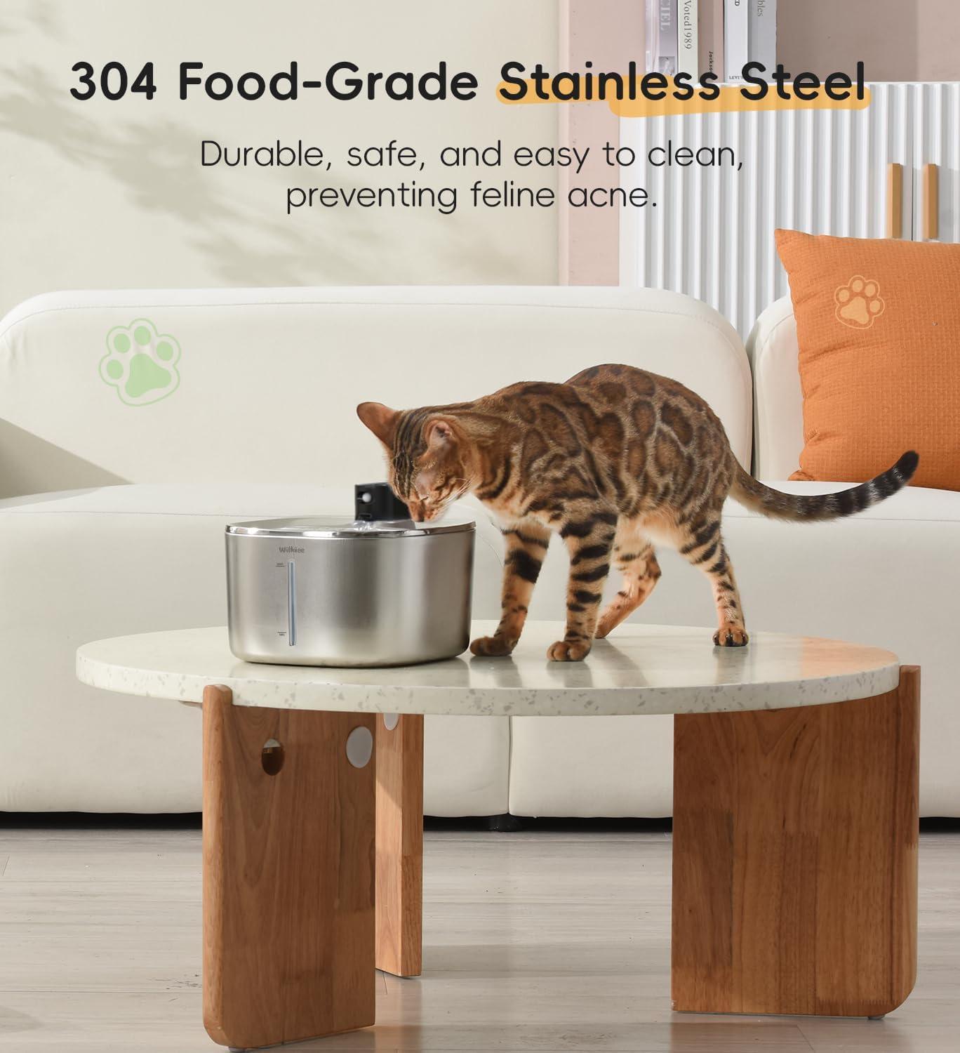 Cat Water Fountain Stainless Steel, 138fl.oz / 4.1L Cat Fountain, Pet Water Dispenser Cordless for Cats & Dogs Indoor