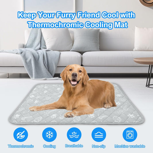 MH MYLUNE HOME Self Cooling Mat for Dog, 28”x39”Cool-Chill Cooling Fiber & Endothermic Color Changing Pet Cooling Pad, Foldable & Washable Non-Toxic Summer Pet Blanket