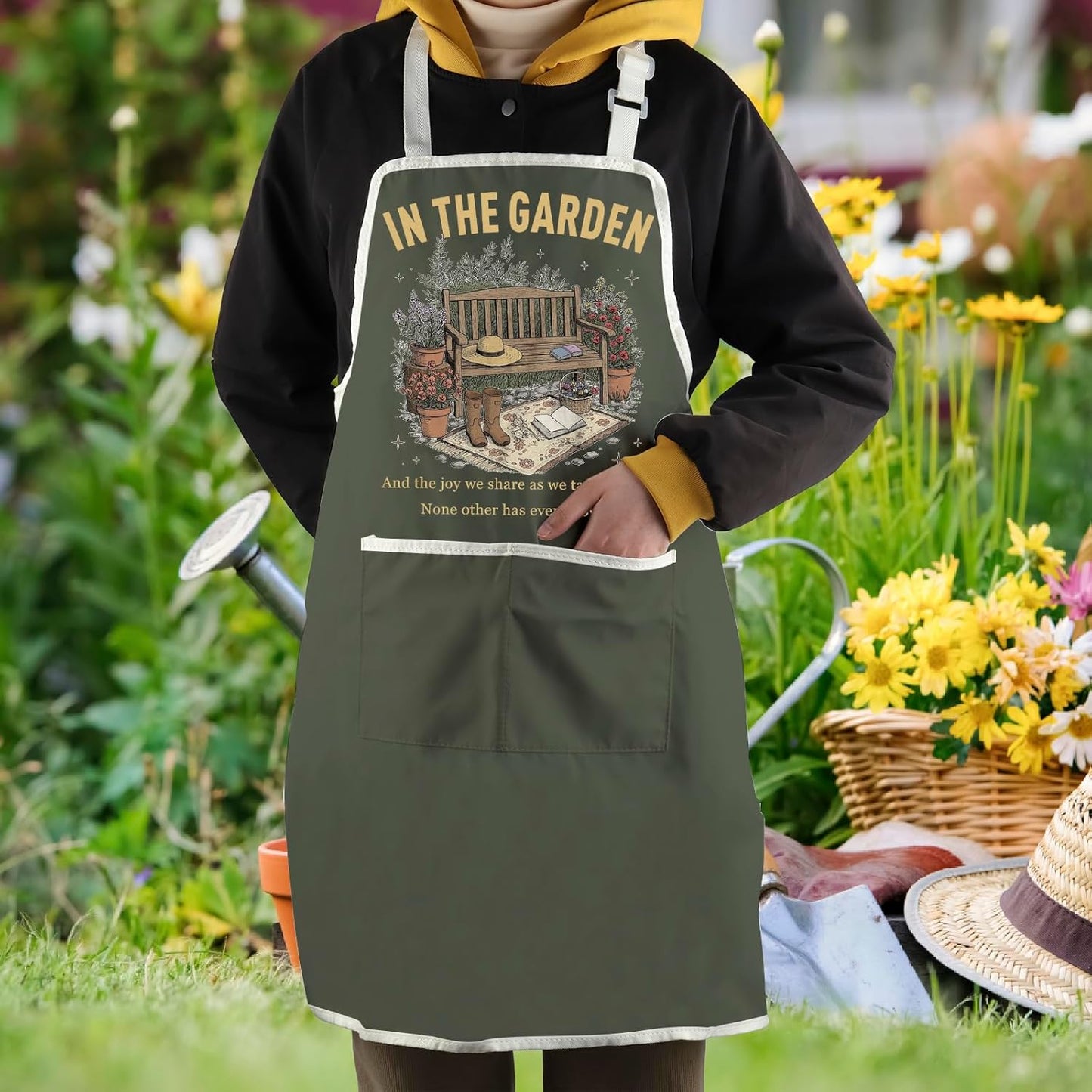 WCGXKO In the Garden Kitchen Apron Vintage Christian Hymn Gift Faith Base Gift for Plant Lover