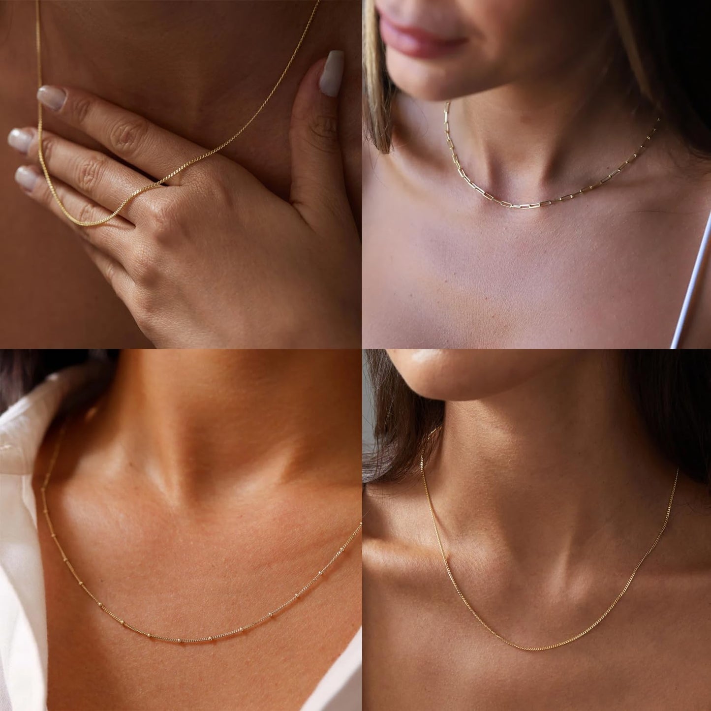 CONRAN KREMIX Waterproof Gold Necklace Layered Necklaces for Women Non Tarnish,14k Gold Plated Stainless Steel Dainty Stack Thin Chain Necklace Set for Women Gifts Jewelry