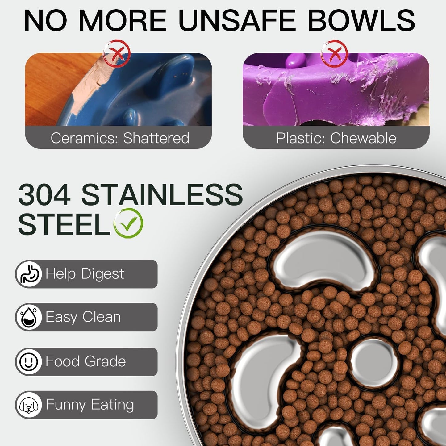 Slow Feeder Dog Bowl-2Cups for Medium Breeds, Double Wall Food-Grade Stainless Steel, Heavy Duty with Non-Slip Rubber Base, Puzzle Maze Bowl to Slow Down Eating