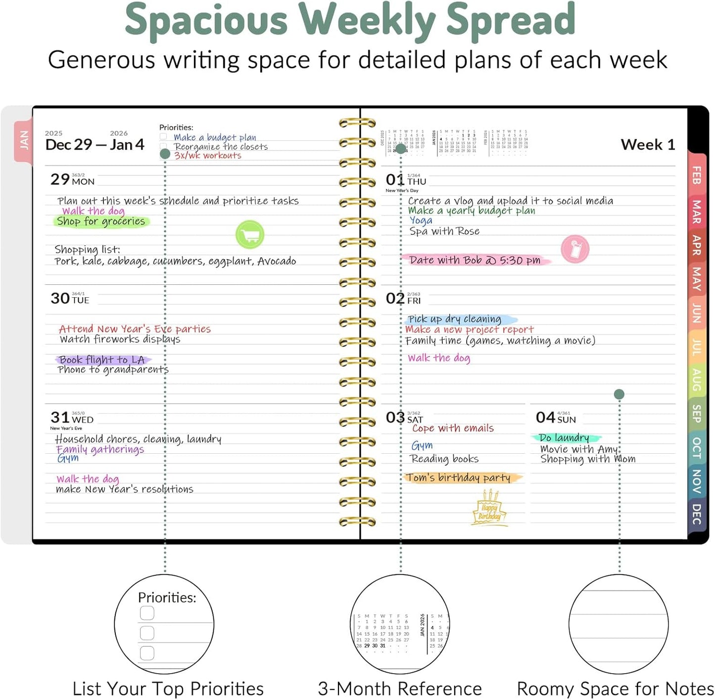 2026 Planner, Forvencer Calendar Planner Weekly and Monthly (Jan 2026-Dec 2026), 8.5" X 11", Agenda Book, Daily Journal Notebook with Tabs, Flexible Cover, Home School Organizer, A4, Pink