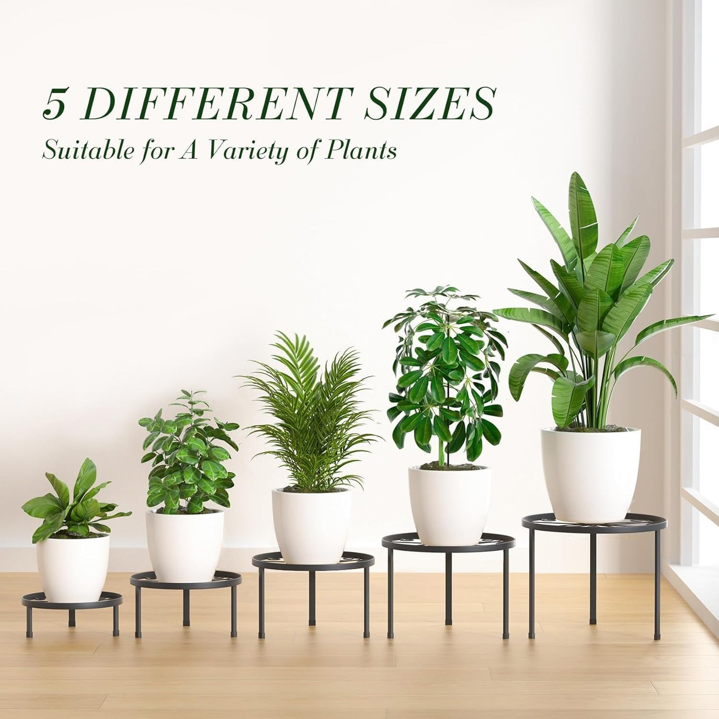 5-Pack Decent Metal Plant Stand Indoor, Assembly Free Plant Stands for Multiple Plants Outdoor, Anti-Rust Flower Display Stand, Corner Plant Shelf for Home Patio Gardening Decor (Black)