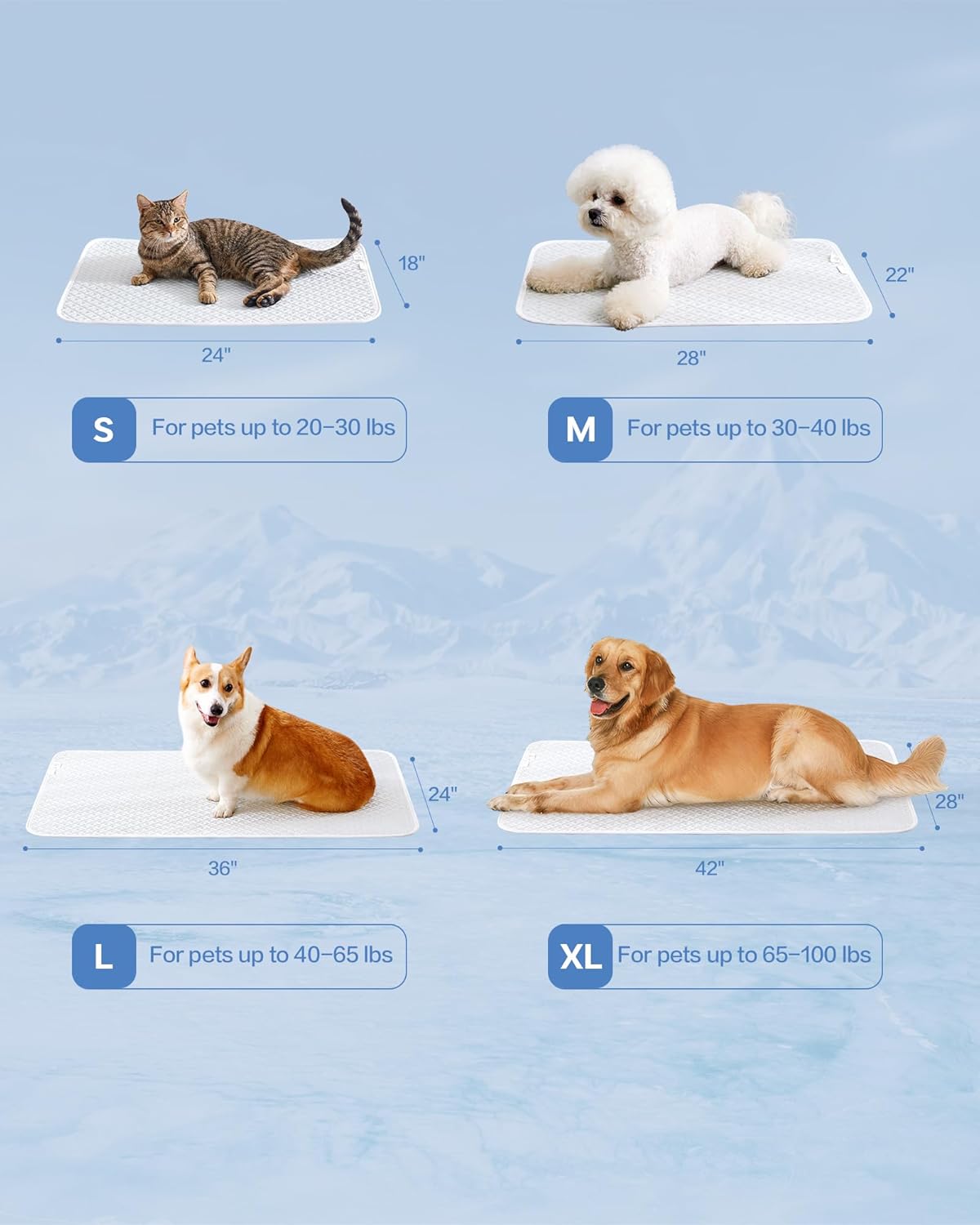 Dog Cooling Mat - Instant Cooling Pet Bed for Dogs & Cats, 6-12°F Drop, Non-Toxic & Machine Washable, Anti-Slip Bottom, Cool Mat for Indoor & Travel Use Light Gray 28" x 22"