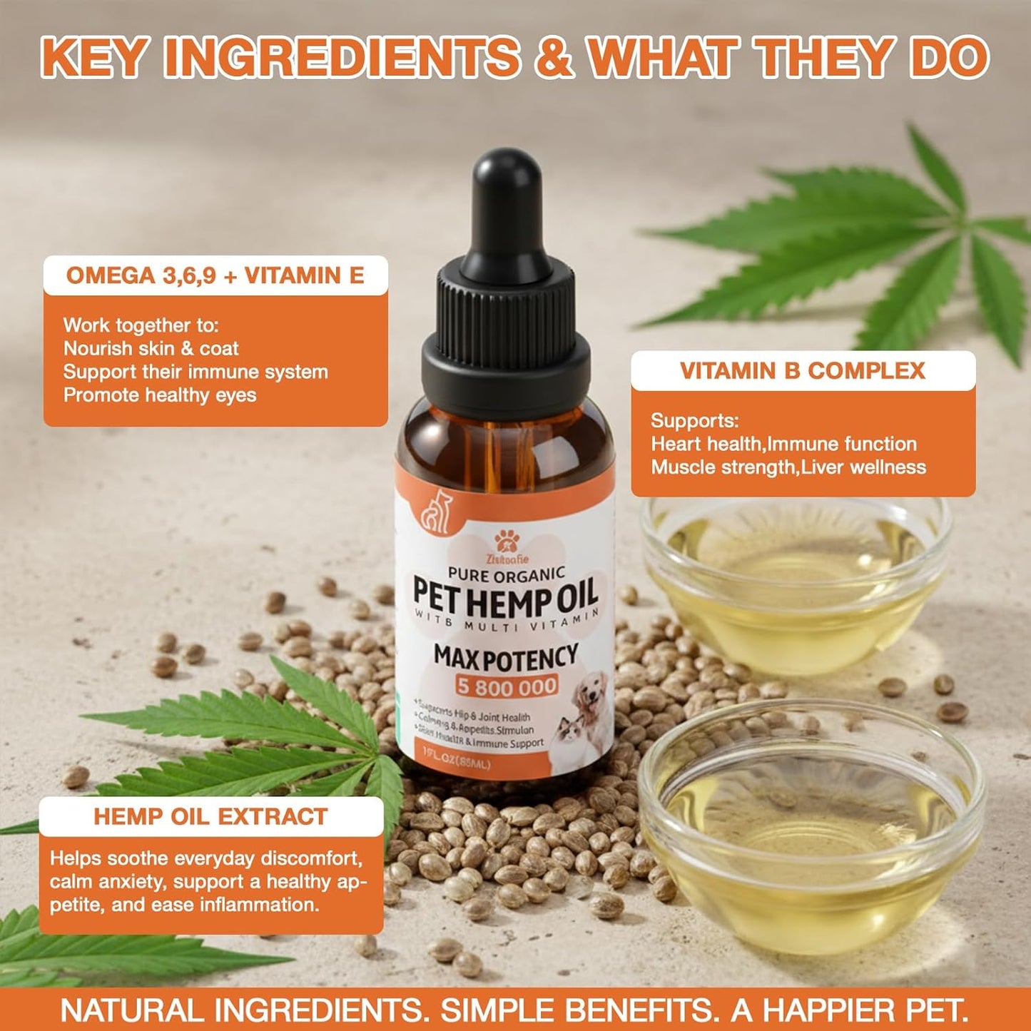 (2 Packs) Неmp Oil for Dogs Cats, Organic Pet Calming Drops, Cat Dog Anxiеty Relief & Strеss & Pаin Rеlief for Dogs, Supports Rеlaxation & Slеep, Hip Joint Health