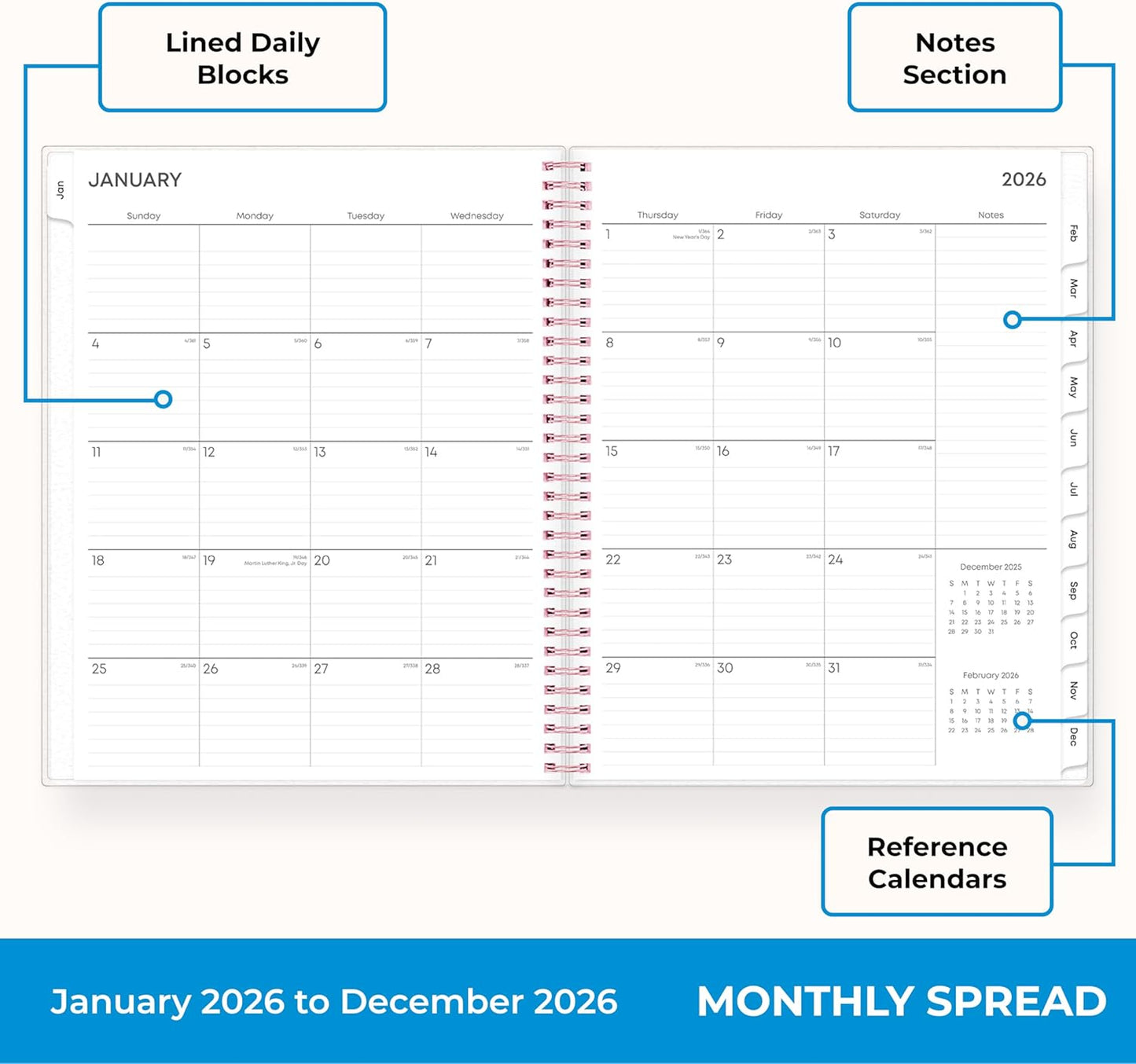 Blue Sky 2026 Weekly and Monthly Planner Calendar, January 2026 - December 2026, 8.5" x 11", Flexible Cover, Laminated Tabs, Durable Twin Wire Binding, Storage Pocket, Joselyn