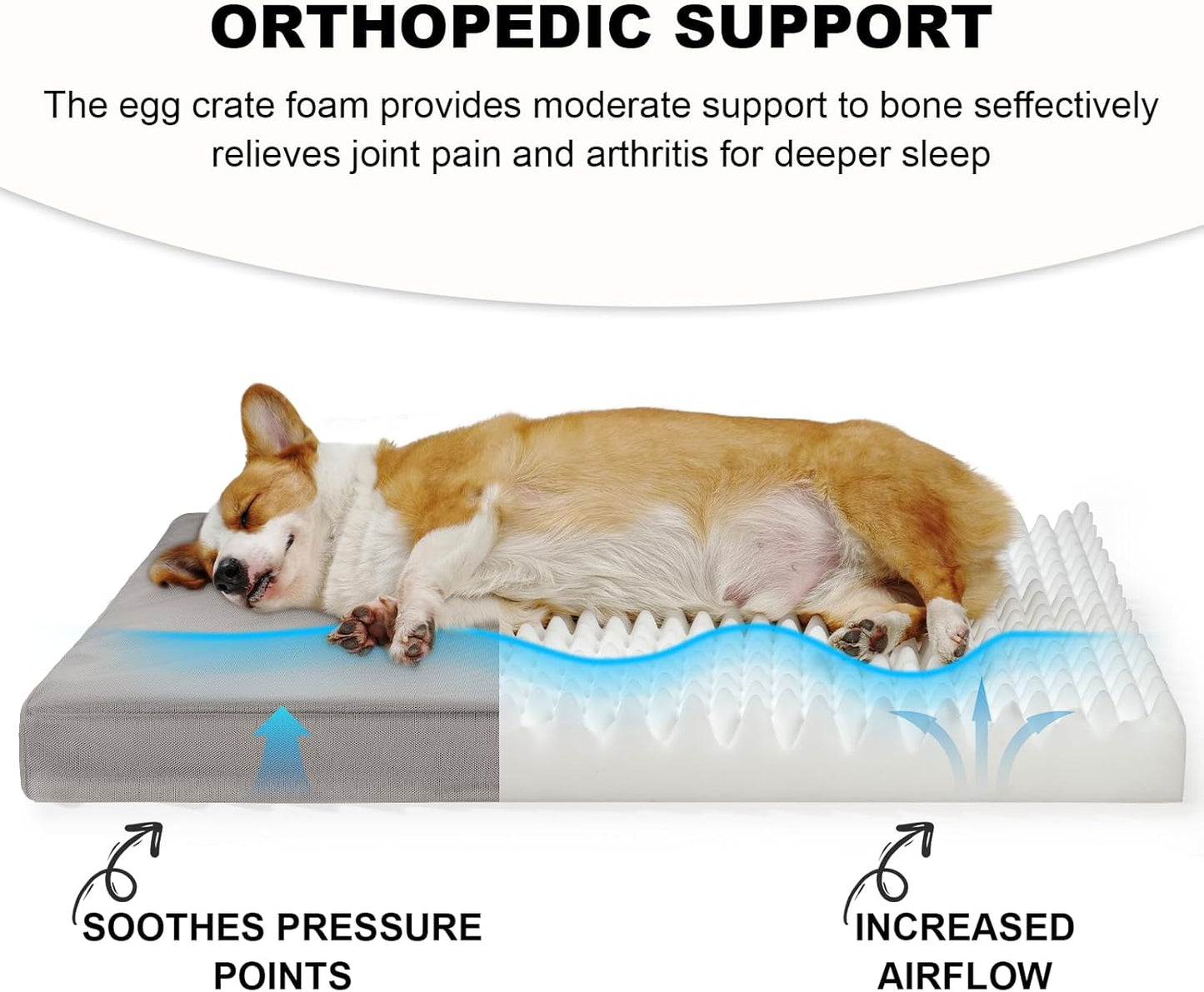 Indestructible Dog Beds for Large Dogs, Orthopedic Memory Foam Pet Bed with Oxford Fabric, Waterproof Outdoor Dog Bed for Kennel with Washable Cover and Non-Slip Bottom, 36''x27'', Grey