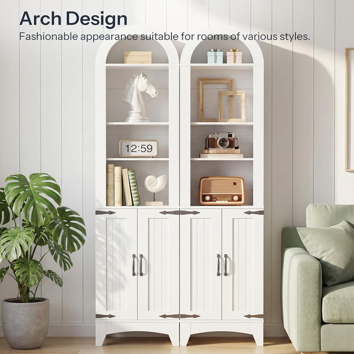 HOOBRO 67" Tall Narrow Bathroom Storage Cabinet, Arched Freestanding Floor Cabinet with 3 Adjustable Shelves and 2 Doors for Small Space, Space Saving Organizer for Bathroom, Living Room, White