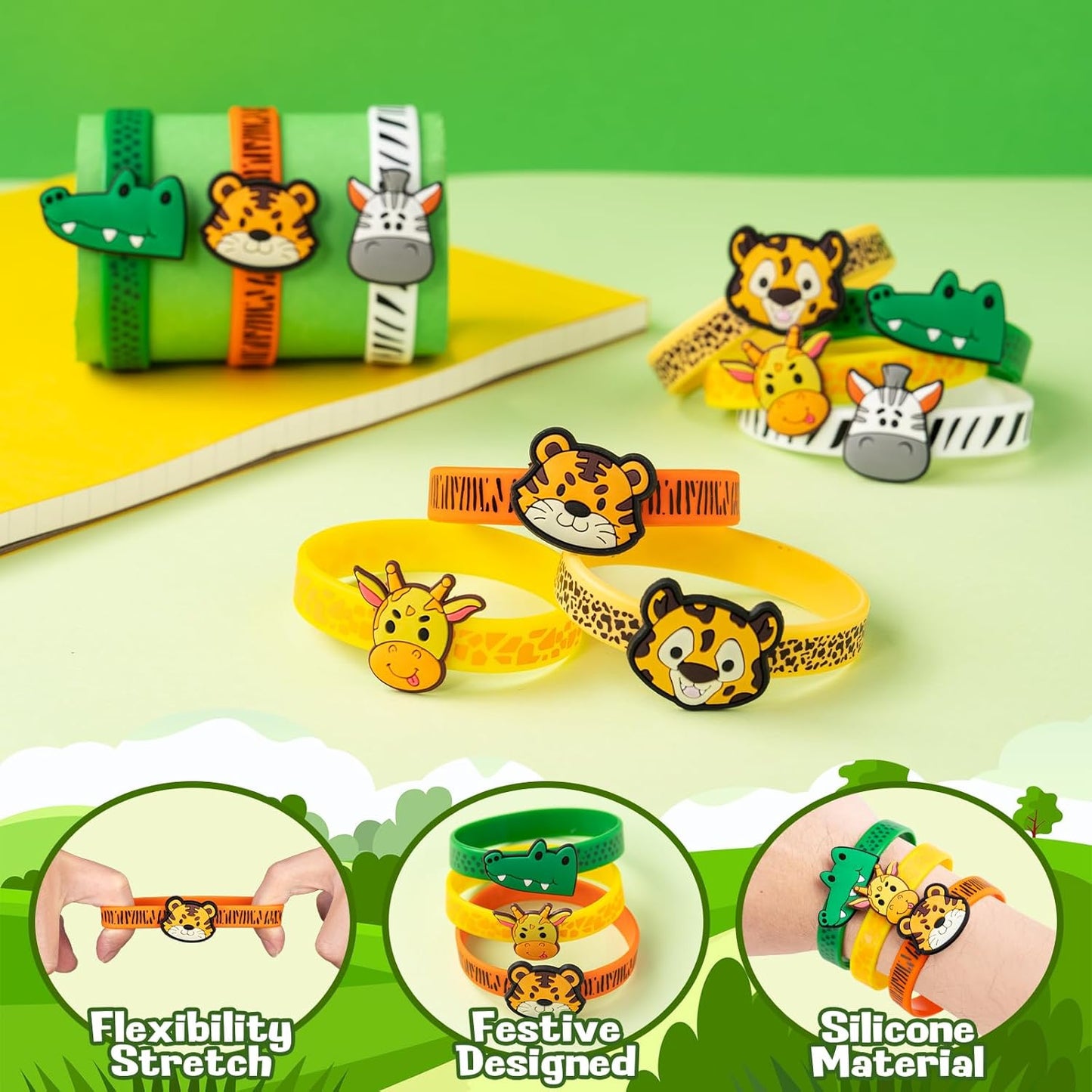 Jungle Safari Party Favors 30 Pcs Wild Animals Slap Bracelets and Rubber Wristband for Kids Birthday Gifts, Wild Theme Party favors for Kids Birthday Party Jungle Safari Party Supplies