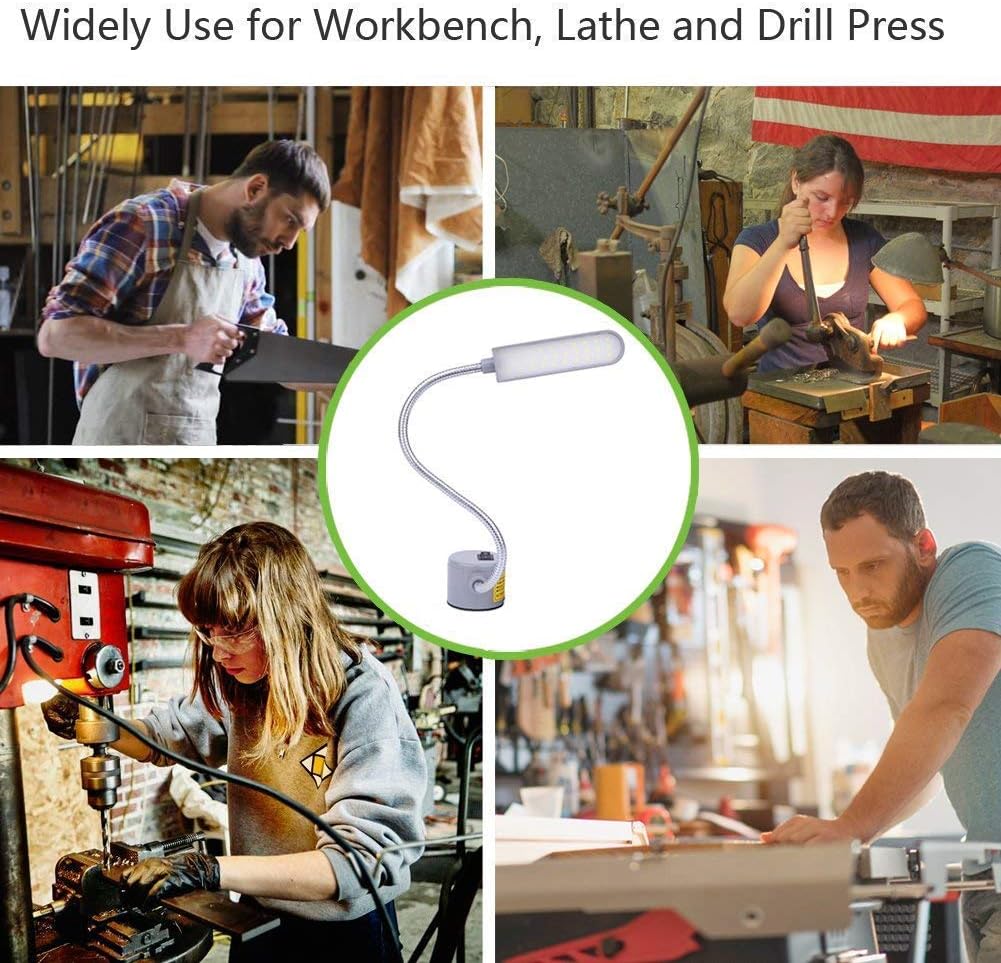 Sewing Machine Light LED Lighting (30LEDs) 6 Watt Multifunctional Flexible Gooseneck Arm Work Lamp with Magnetic Mounting Base for Workbench Lathe Drill Press 2 Pack Silver