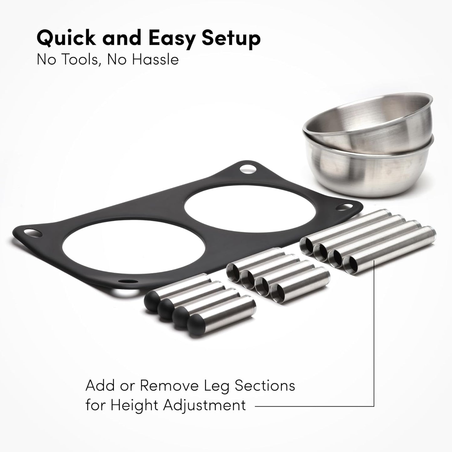 Adjustable Elevated Dog Bowl 56 fl oz Stainless Steel Bowls