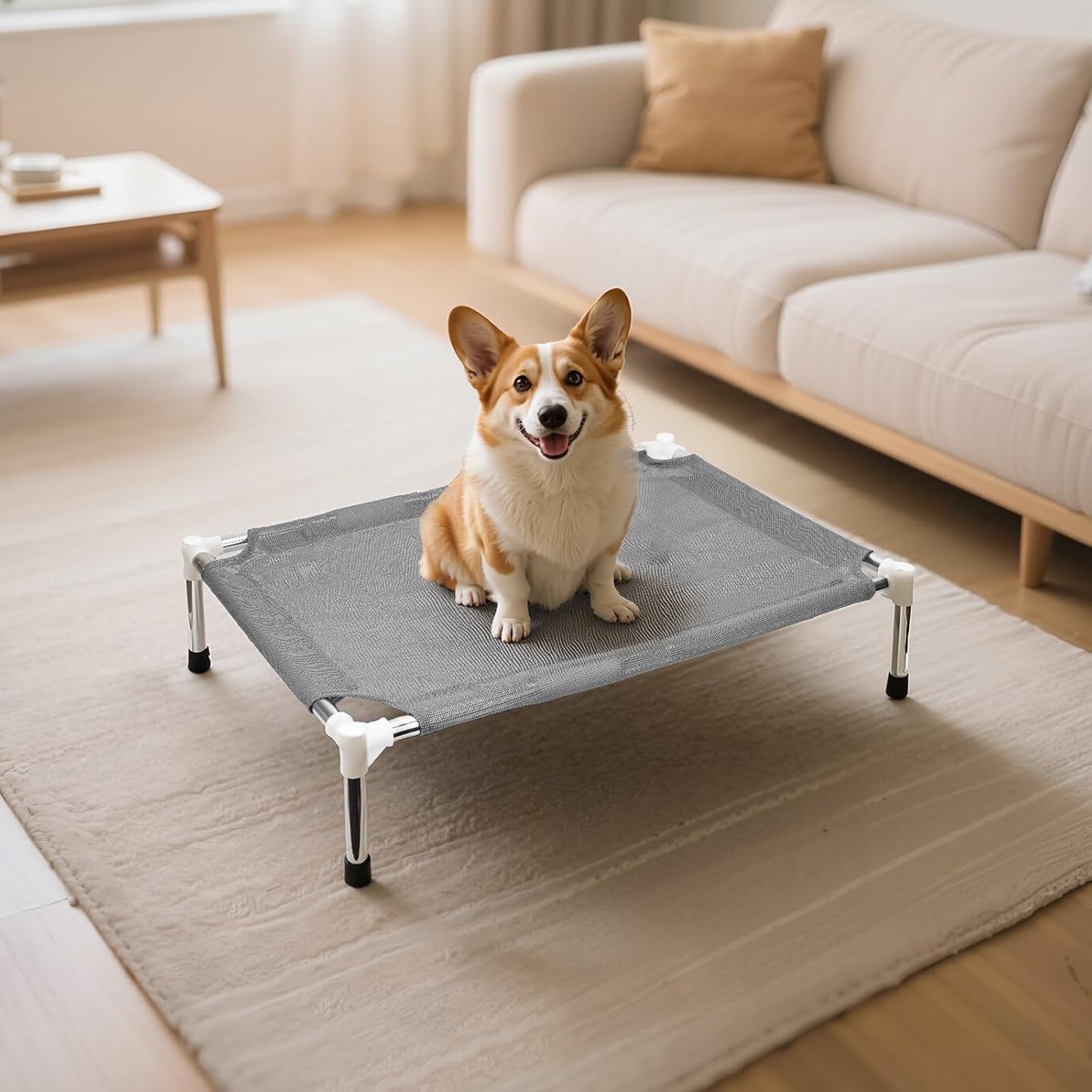 Makerfire Outdoor Elevated Dog Bed, Dog Cots Beds for Small Dogs, Indoor & Outdoor Cooling Raised Pet Bed with Skid-Resistant Feet, Breathable Mesh Fabric (26''L x 19.5''W x 6.4" H)
