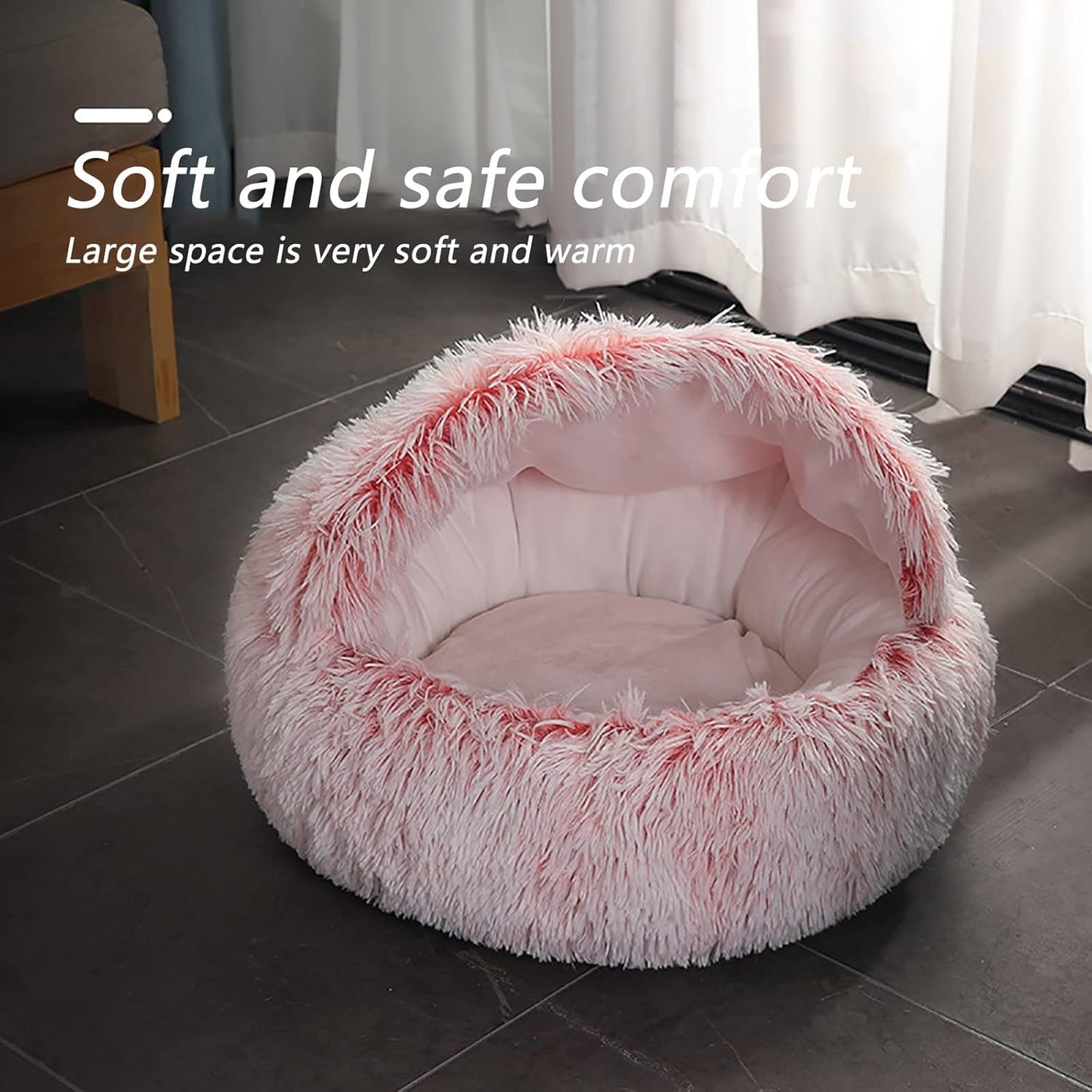 Cat Beds for Indoor Cats 24 Inch Round Donut Washable Cat Bed Fluffy Calming Self Warming Soft Donut Cuddler Cushion Pet Bed for Small Dogs Kittens,Green,60cm