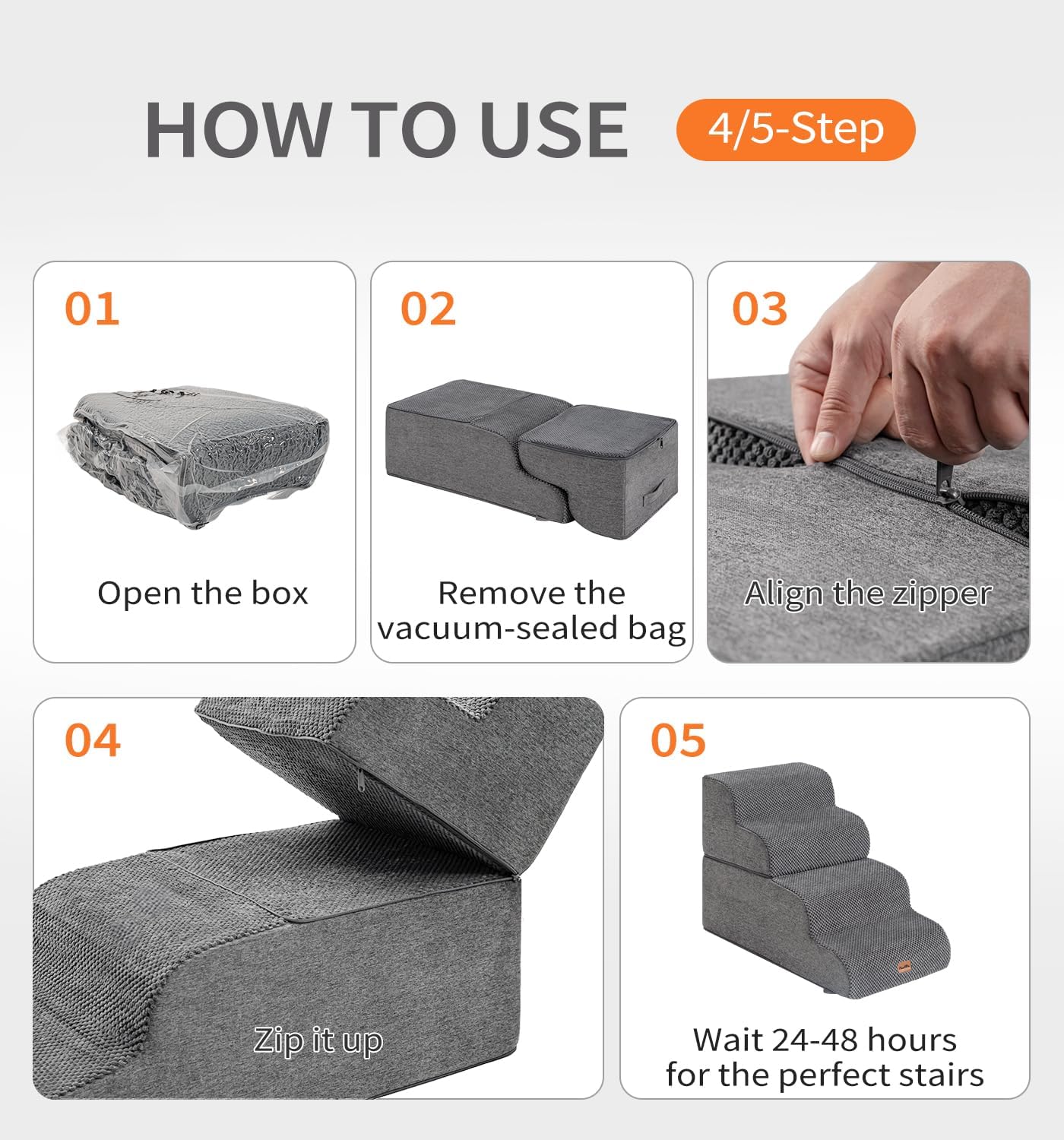 Made4Pets Dog Stairs Ramp for Bed 19.7" H, 4-Step Dog Steps for High Bed Couch Sofa Climbing, 35D Foam Pet Steps for Small Dogs and Cats, Non-Slip Bottom Pet Stairs, Grey