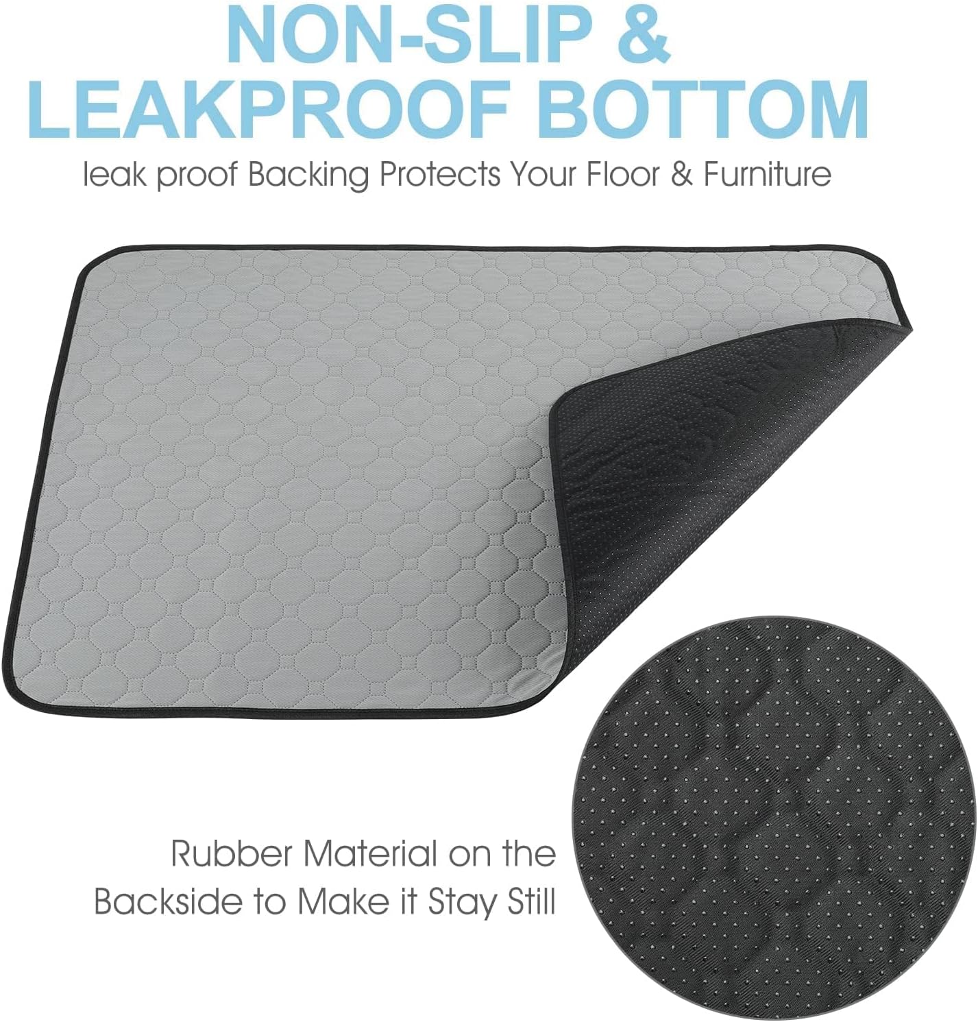 4 Pack Large Reusable Puppy Pads for Floor, Non-Slip, Waterproof, Washable Pee Pads for Dogs, Super Absorbent Puppy Playpen Mat for Incontinence, Pet Whelping Pads, Potty, Crate(Gray)