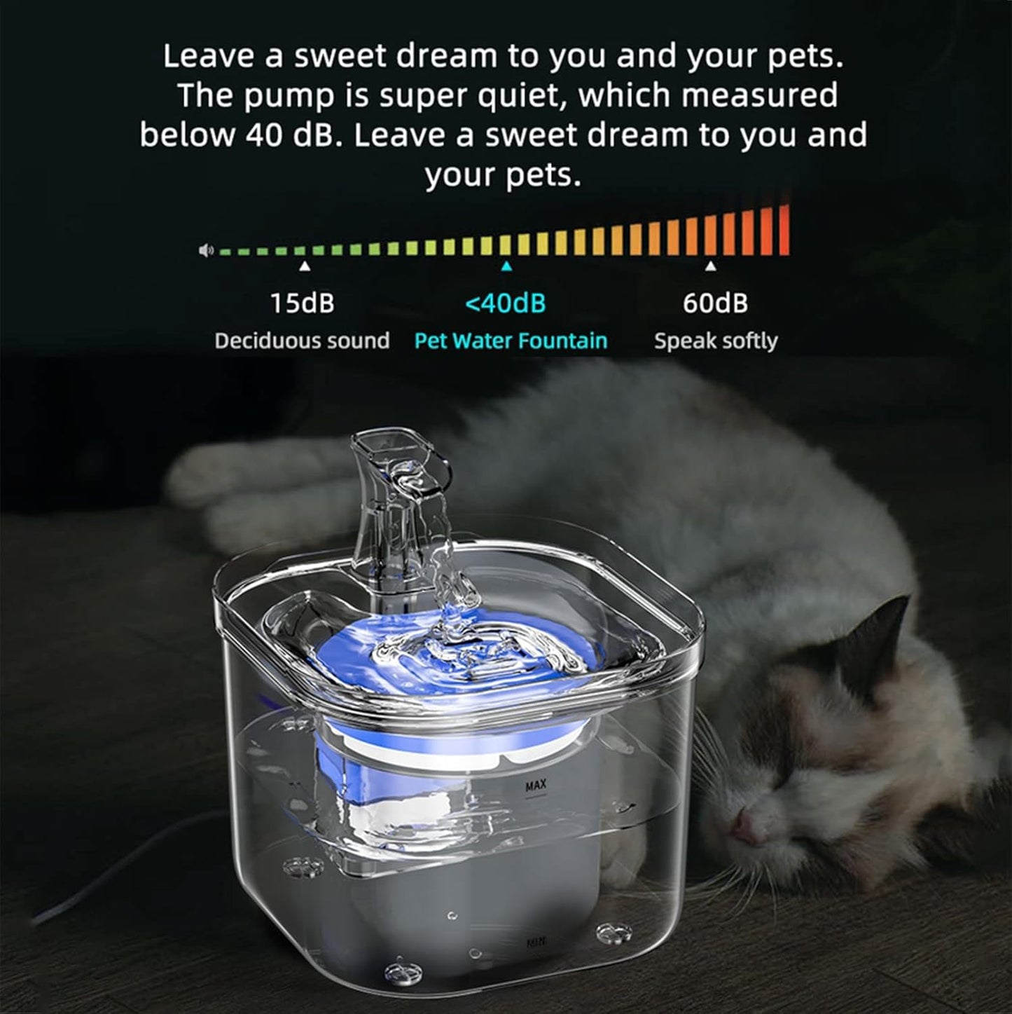 Cat Water Fountain, Dog Water Drinking Dispenser with Smart Sensor, 2L Quiet Automatic Pet Bowl Fountain with Faucet Kit for Dogs Cats,Smart Sensing