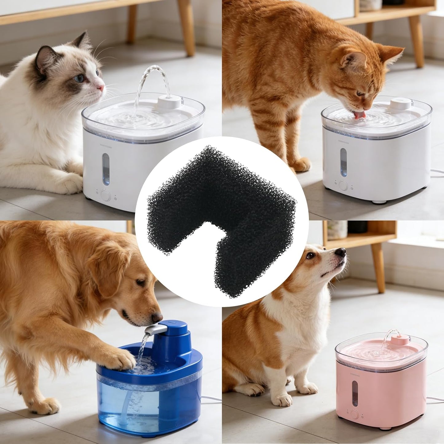 10 Pcs Cat Water Fountain Foam Filters Replacement, Pet Dog Drinking Water Fountain Sponge Filters Compatible with PetSafe Viva Drinking Fountains
