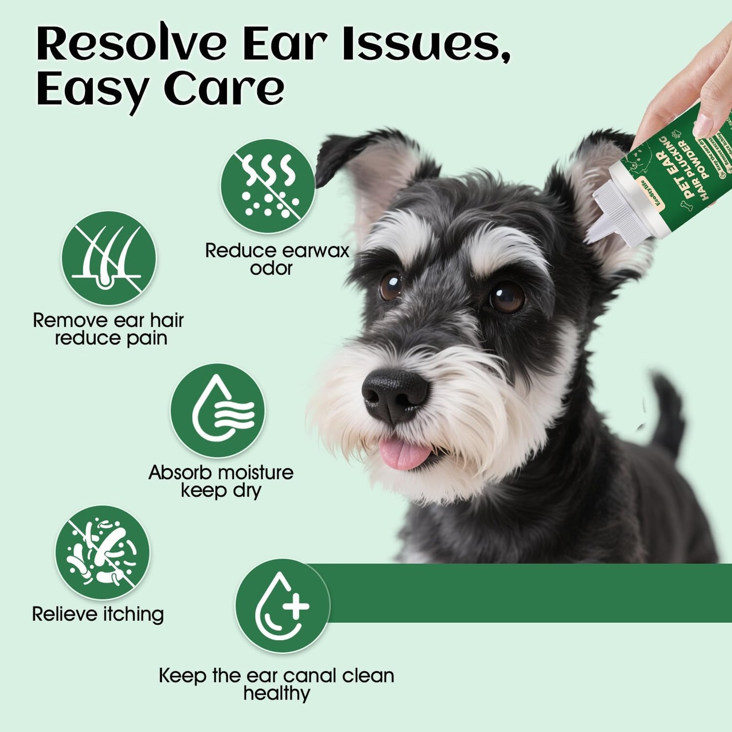 Dog Ear Plucking Powder & Hair Removal Tool Kit – 30g Dog Ear Powder for Hair Removal, 5.5" Hemostat Ear Hair Removal Tool – Helps Reduce Wax & Odor – Ear Grooming Kit for Dogs