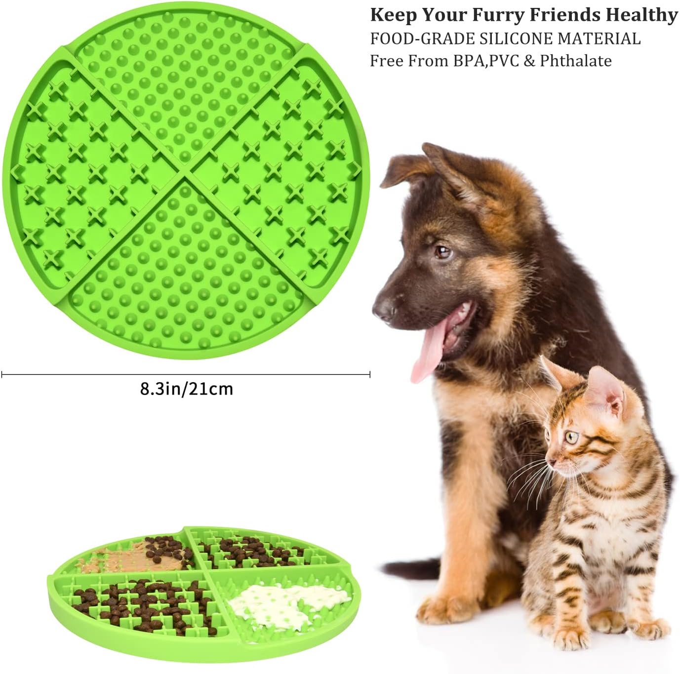 Bangp Licking Mat for Dogs and Cats,Dog Slow Feeders,Boredom Anxiety Reduction,Heavy-Duty Puzzle Mat Dog Treat Mat with Unique Quadrant Design,Perfect for Yogurt,Treats or Peanut Butter(Green)