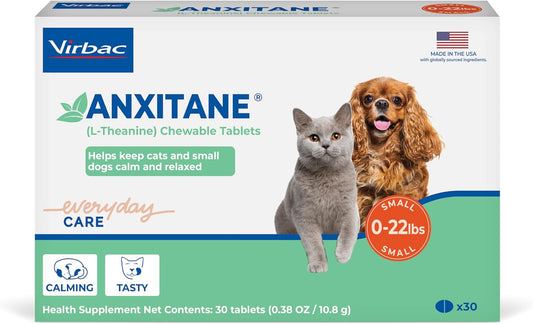 Virbac ANXITANE® (L-Theanine) Chewable Tablet - Promotes relaxation for anxious behavior - Small Dog/Cat < 22lbs