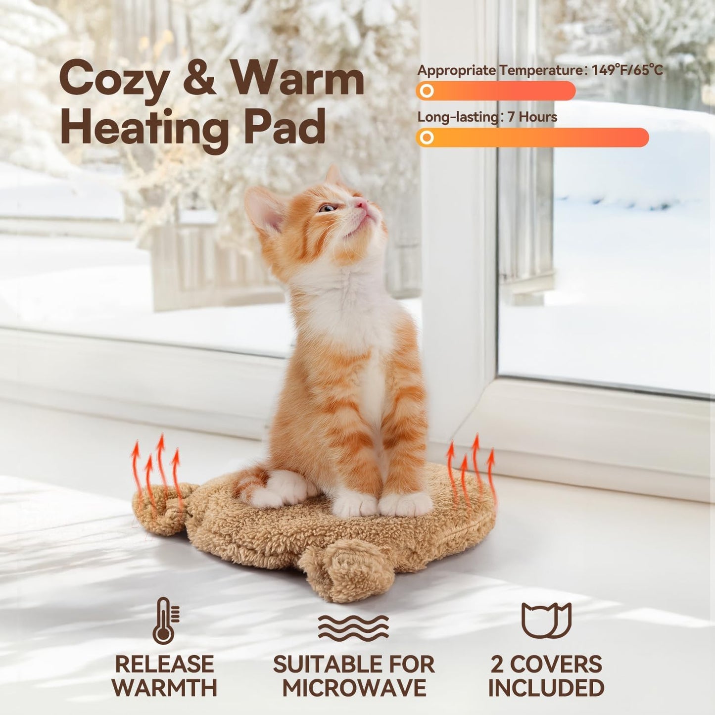 ALL FOR PAWS Microwavable Cat Heat Pad with 2 Covers, Pet Heating Pad for Kittens, Heated Pet Bed for Cats, Microwave Heating Pad for Pets