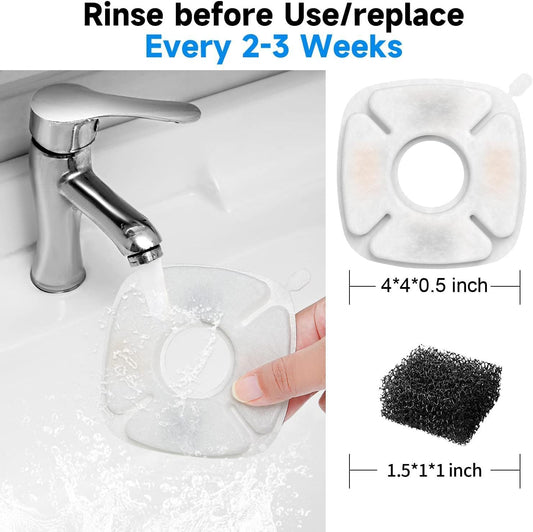 Cat Water Fountain Filter, Classic 8 Pack Replacement Filters & 8 Pack Replacement Pre-Filter Sponges for 67oz, 95oz, 135oz Automatic Pet Fountain Dog Water Dispenser (12Pack)