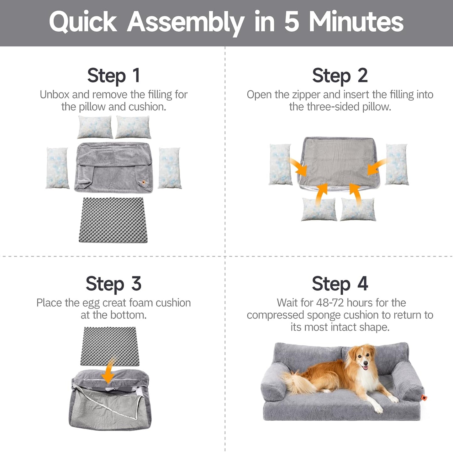 MEWOOFUN Orthopedic Dog Bed for Medium Dogs, Waterproof Dog Couch Dog Sofa, Supportive Foam Pet Bed with Removable Washable Cover and Nonskid Bottom (Grey, 35.4" L x 25.6" W x 11.8" Th)