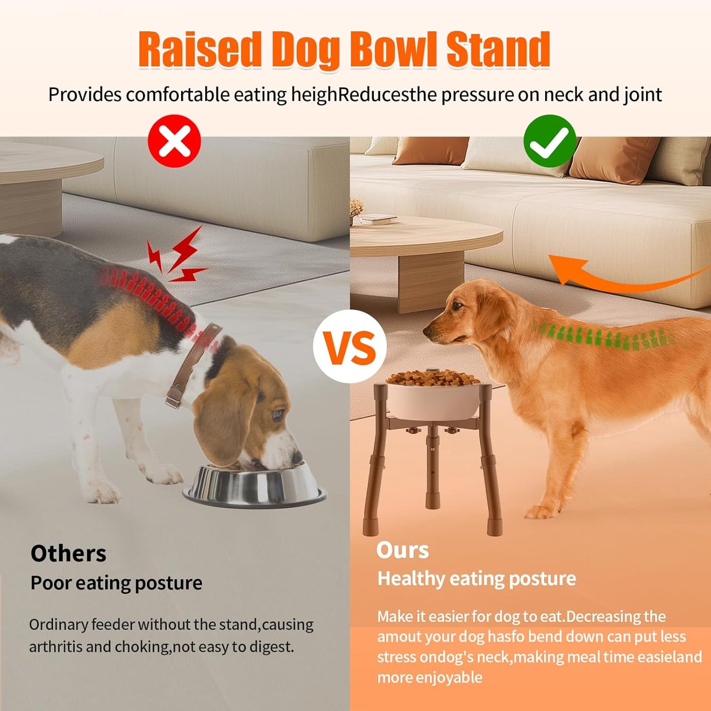 Elevated Dog Bowls Stand with Adjustable Height and Width [Stand Only], Raised Dog Bowl Stand, Elevated Pet Water & Food Feeder for Small&Medium Dogs, Adjustable Wide 6.3"-10.2", 2 Height Adjustment