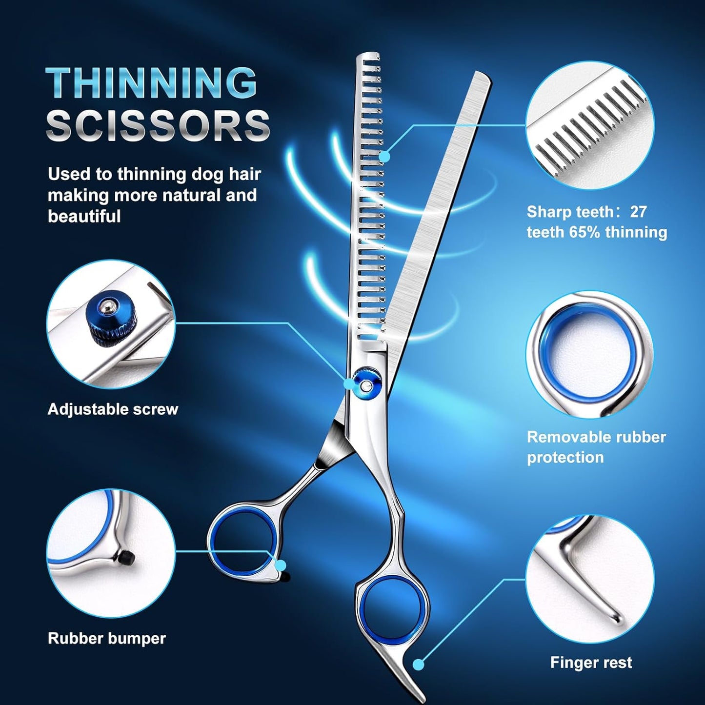 Professional Dog Grooming Scissors Set, 8-in-1 Stainless Steel Pet Grooming Kit with Hair Comb, Nail Clipper & Brush for Dogs, Cats at Home