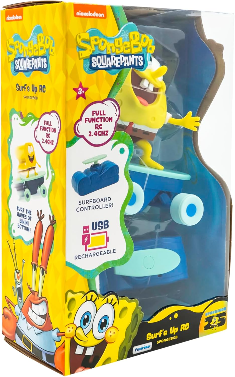 Spongebob Squarepants Surfs Up RC Vehicle - Full-Function Remote Control Spongebob Toy with Surfboard Controller, Real Surf Action Play for Kids Ages 3+