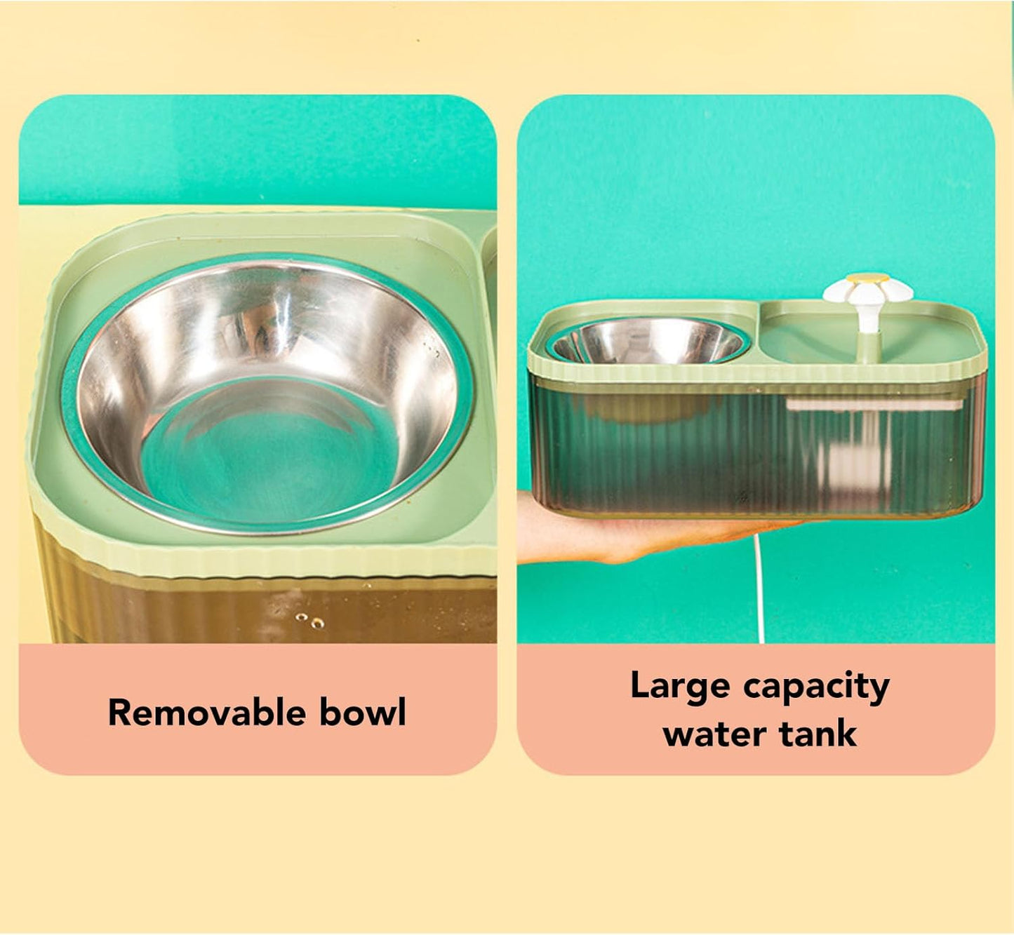 Water Bowl Fountain,Cat Feeder and Water Dispenser,Cat Water Fountain Food Bowl High Capacity Quiet 2 in 1 Pet Feeder Water Dispenser Feeding Machine for Cats and Dogs (Blue)