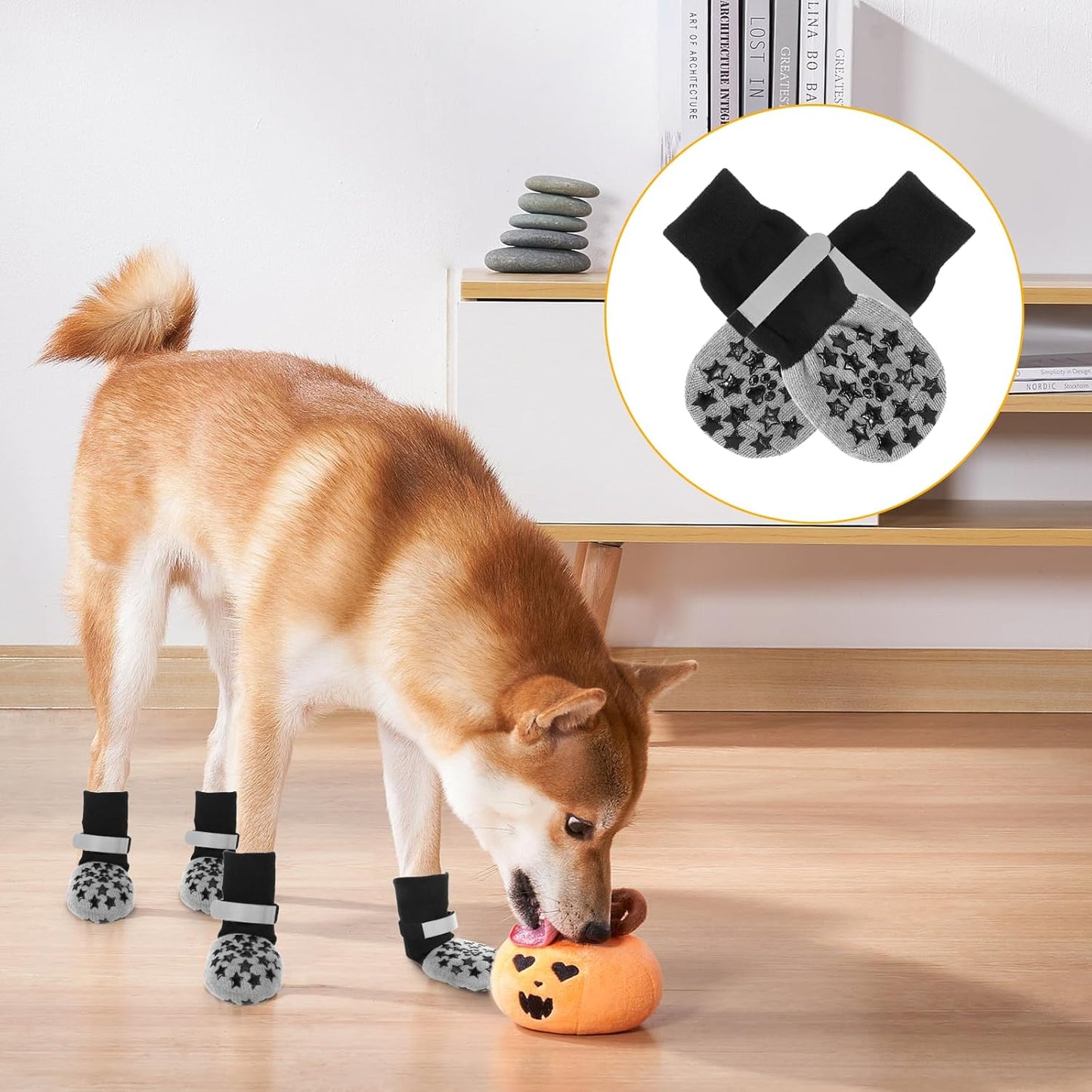 Dog Socks Anti Slip, Non-Slip Dog Socks to Prevent Licking Paws with Elastic Straps for Hot/Cold Pavement, Boots & Paws Protectors for Small Medium Large Senior (4 Pcs, S)