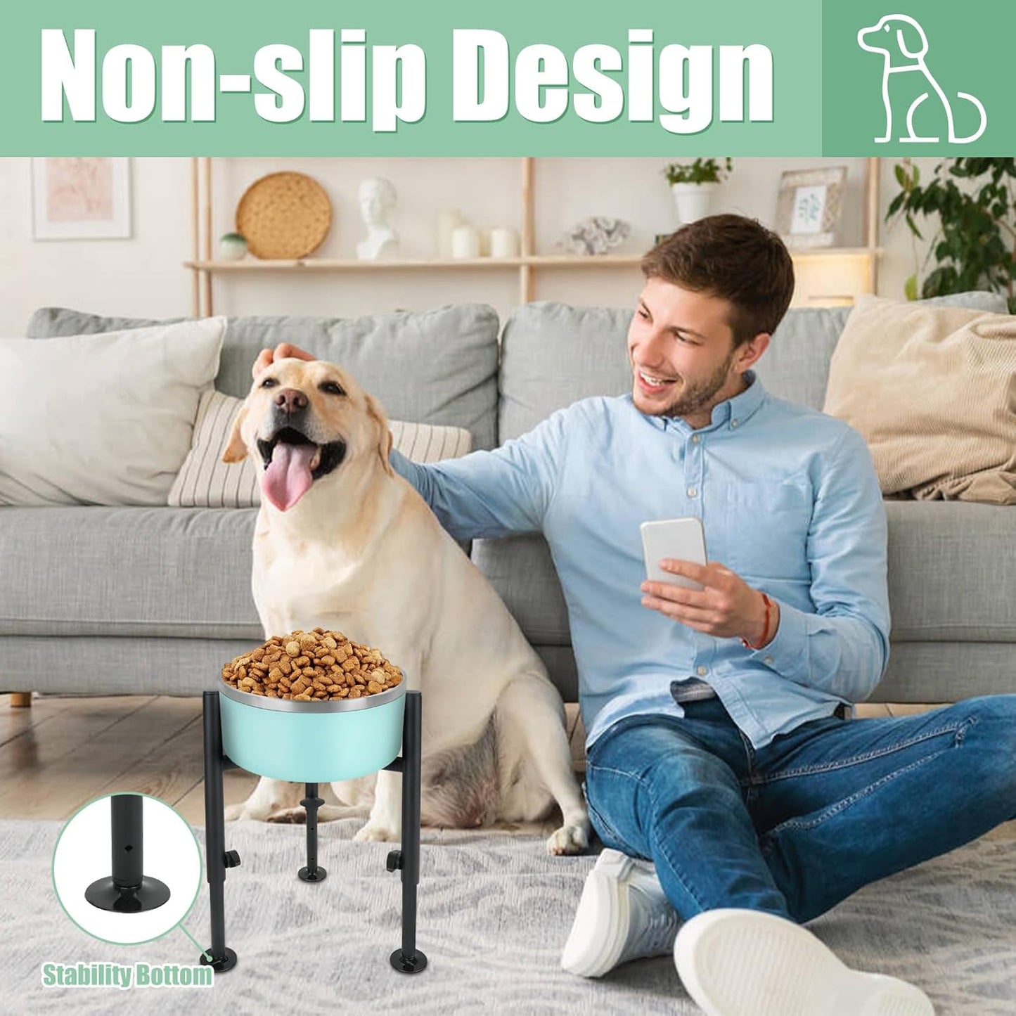 Elevated Dog Bowl Stand, 4 Height Adjustable Raised Dogs Bowls Stand Wide 6-10in, Dog Food Water Feeder Metal Pet Feeding Holder for Medium Large Breeds