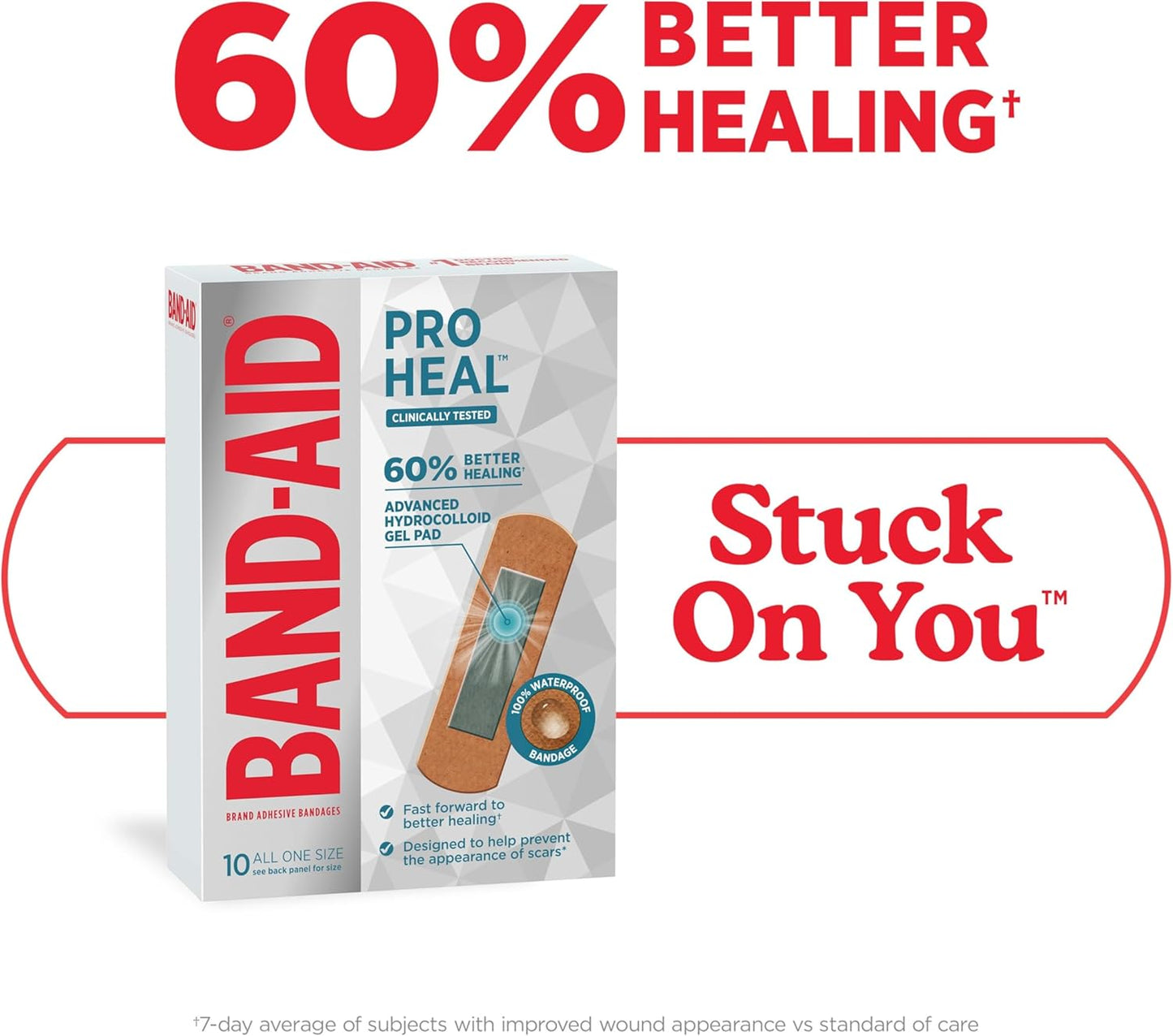 BAND-AID Brand Pro Heal Adhesive Waterproof Bandages, Hydrocolloid Gel Patch for First Aid, Clinically Tested for Better Healing of Minor Blisters and Wounds, One Size, 10 Count
