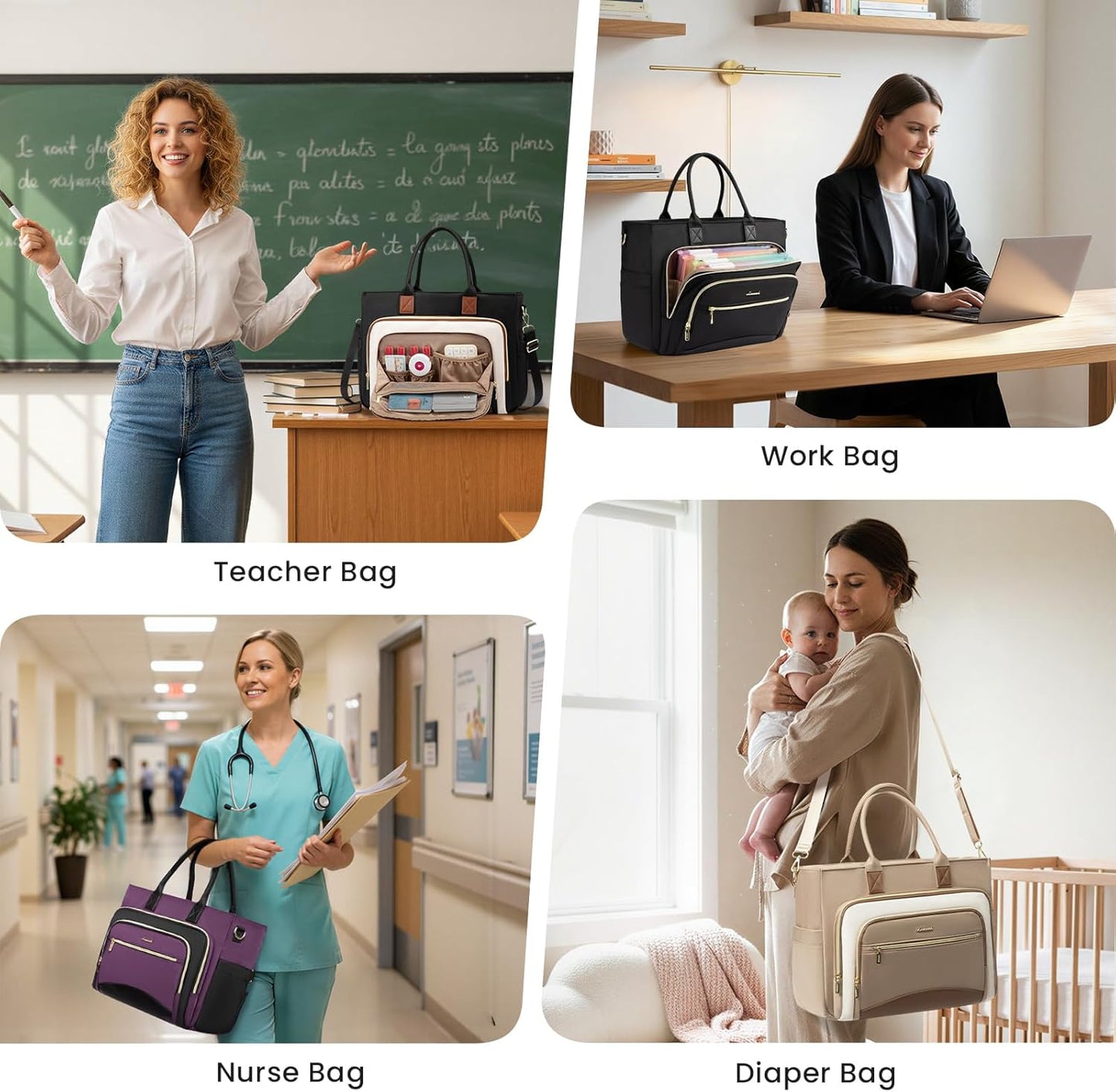 LOVEVOOK Teacher Tote Bag for Women,Laptop bag with Large Cup Holder,Work bag with Accordion File Organizer Pocket,Multi-Pockets Professional Diaper Bag Nurse Bag,Handbag Purse for Work,College,Daily