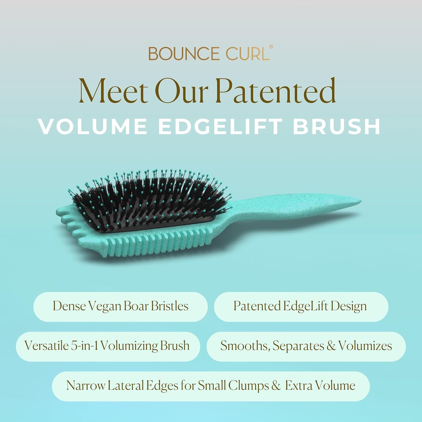 Bounce Curl Volume EdgeLift Brush, 5-in-1 Tool for Volumized Waves, Curls & Coils - Teal