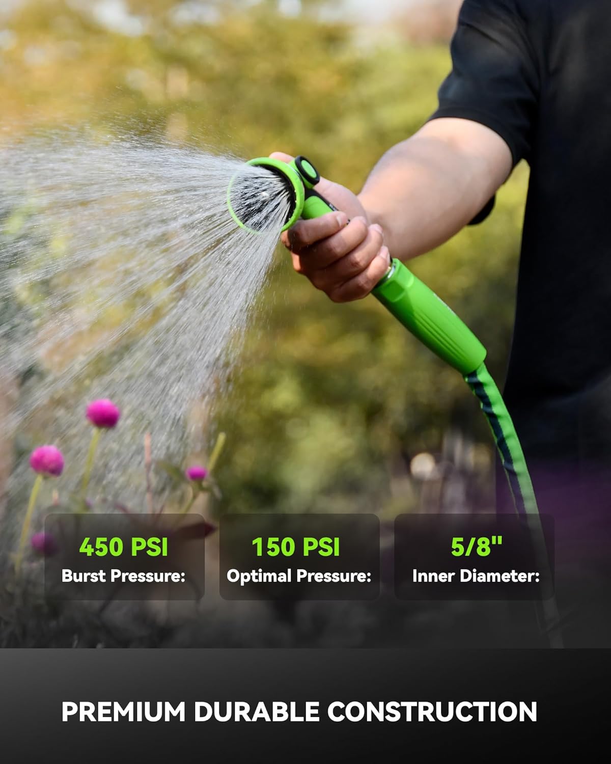 RAINPOINT Garden Hose 50FT, Up to 60% Lighter Non-Expanding Water Hose with TPE Inner Tube, Lightweight & Flexible Anti-Kink Hose, 800D Oxford Fabric, Weather-Resistant, 450PSI Burst, 3/4" Fittings
