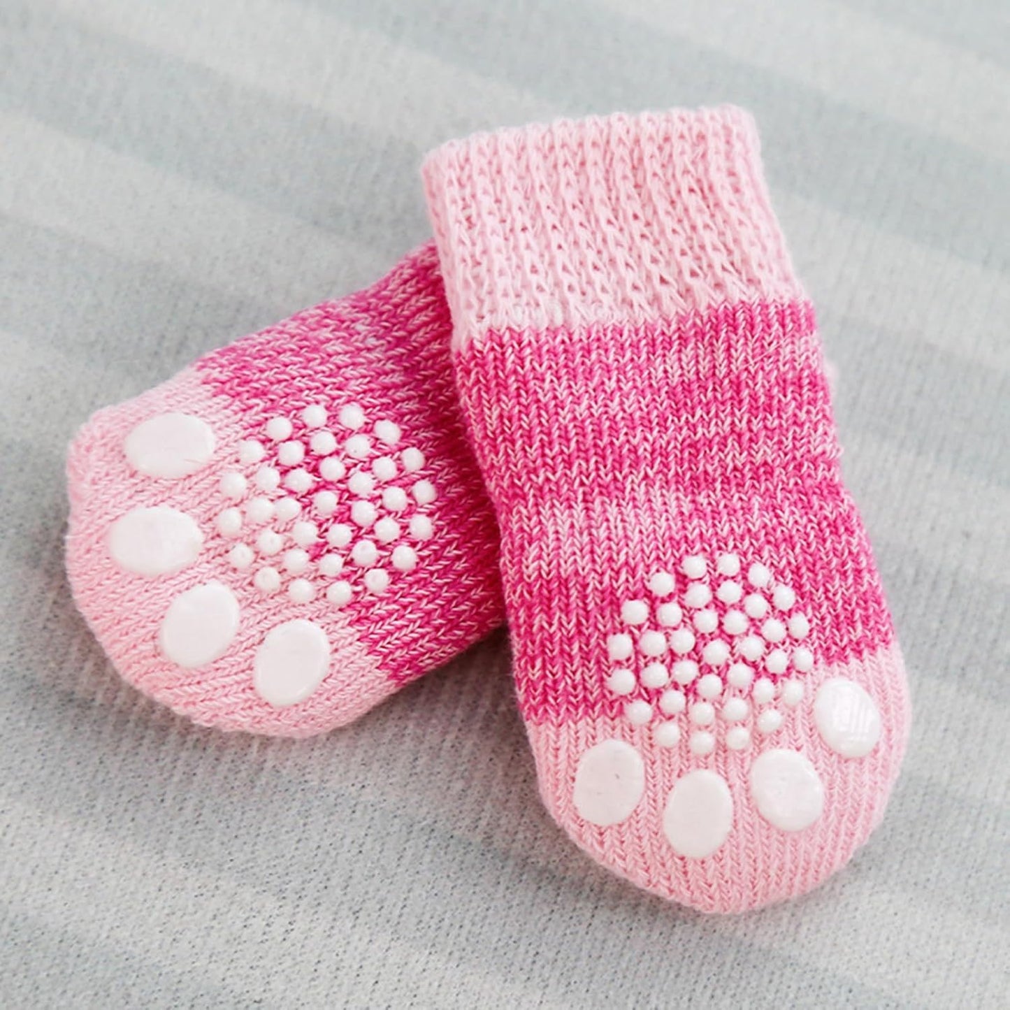 4Pcs Dog Socks Knitted Grip for Pets with Cartoon Pattern Anti-Slip Shoes for Home Hardwood Floor Wear Dog
