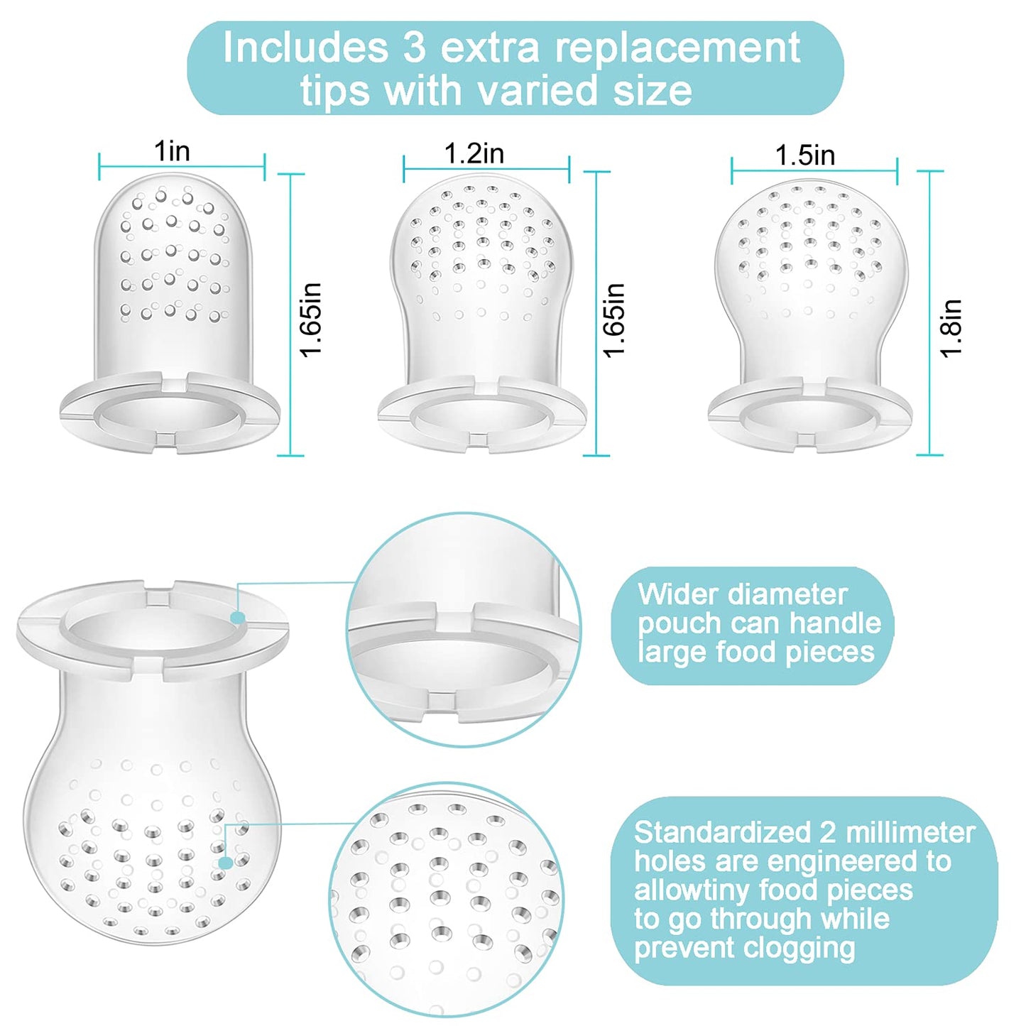 PandaEar 3 Pack Baby Fruit Food Feeder Pacifier with 3 Different Size Silicone Pouch, Silicone Teethers for Babies 3-6-12 Months, BPA Free Mesh Feeder, Baby Solid Food Essentials