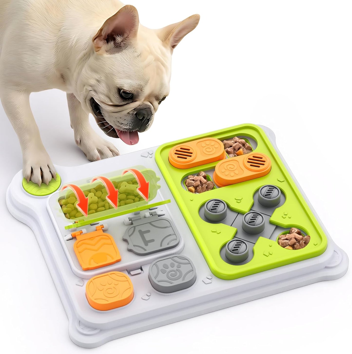 Dog Puzzle Toy Slow Feeder, Interactive Dog Toys for IQ Training & Mental Stimulation, Easy Clean Detachable Tray Non-Slip Base, Enrichment Toys for Small Medium Dogs, Green